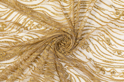 Beaded and Metallic Embroidered Tulle - Gold