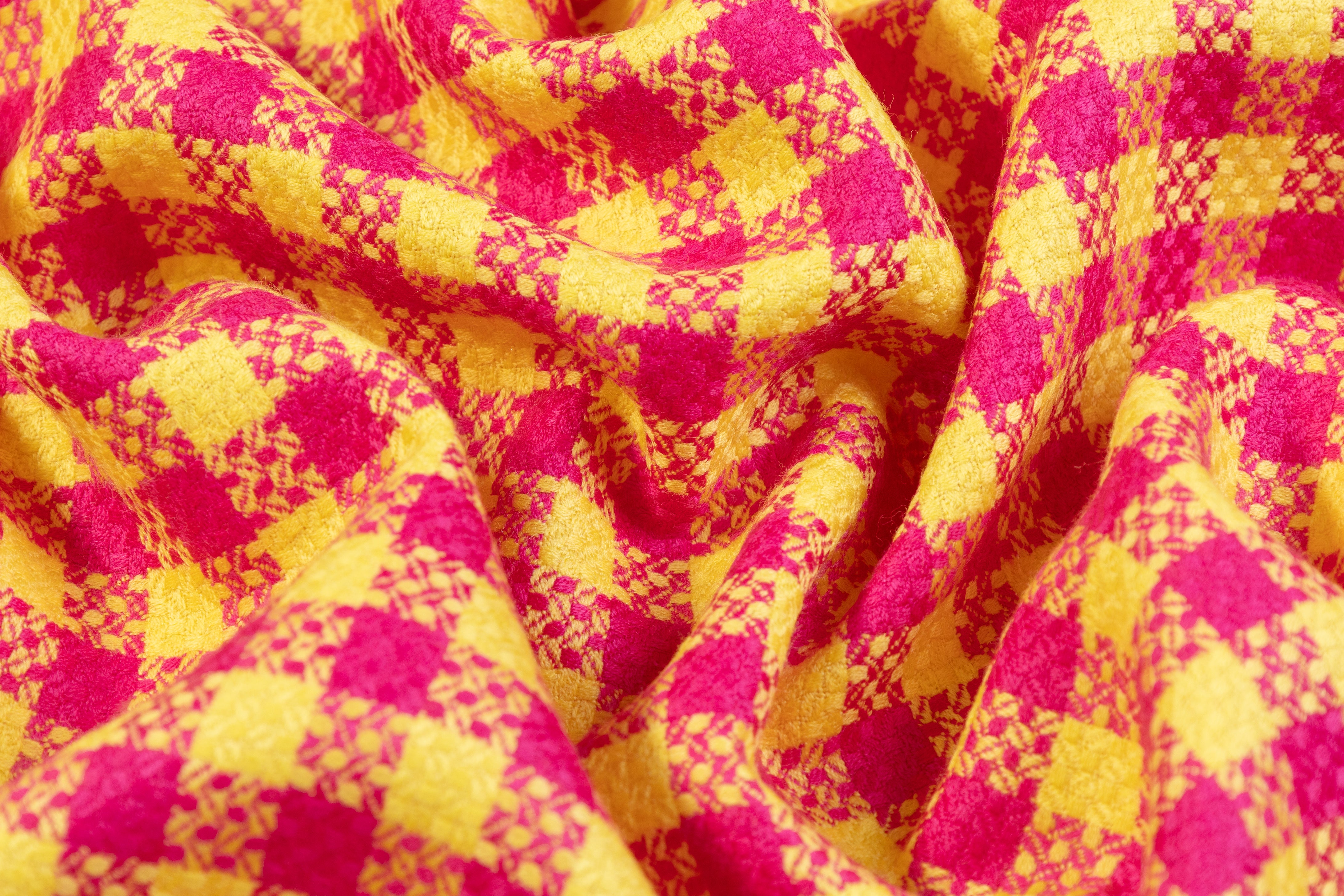 Checked Italian Wool Suiting - Pink / Yellow