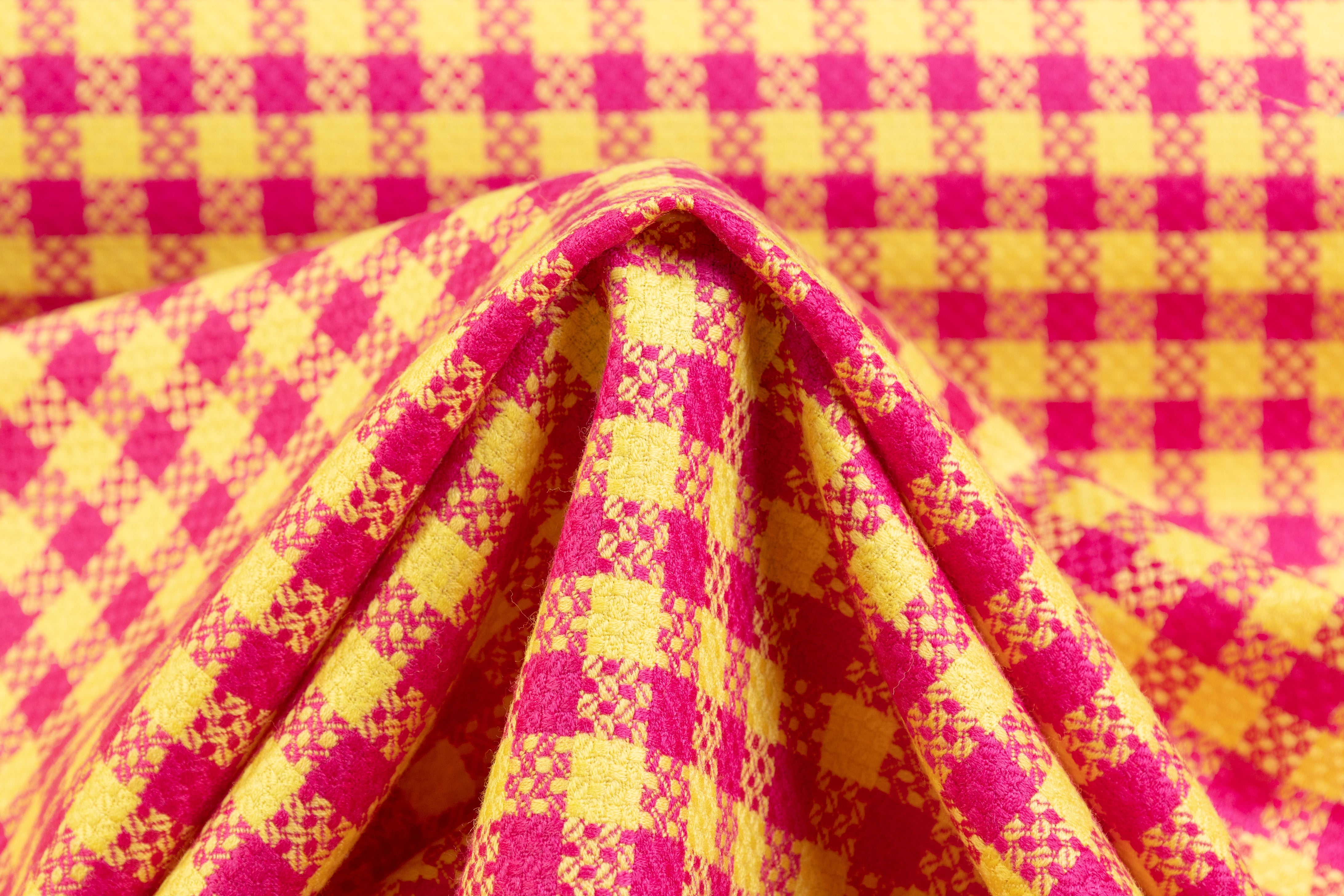 Checked Italian Wool Suiting - Pink / Yellow