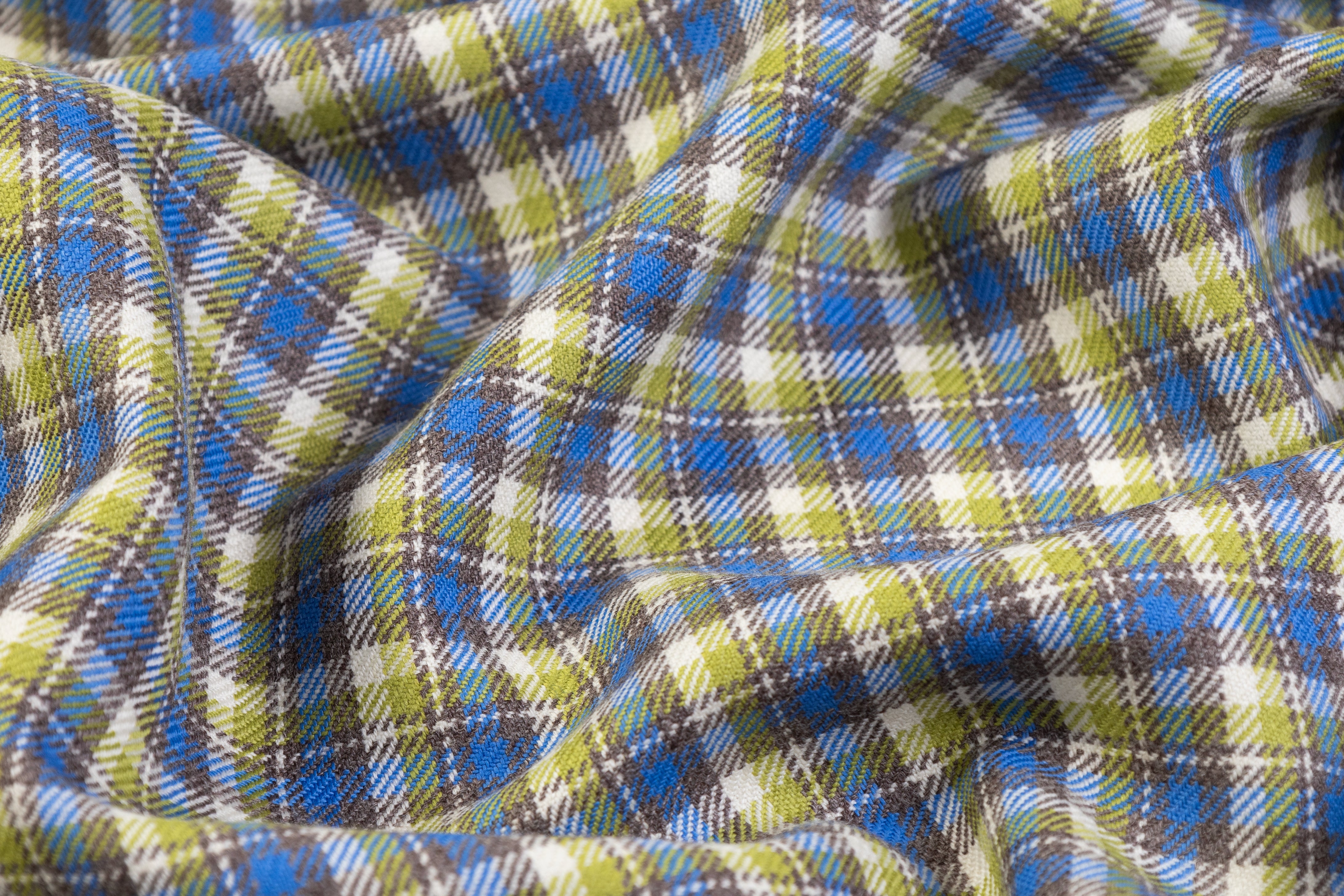 Checked Italian Wool Suiting - Green / Blue / Brown
