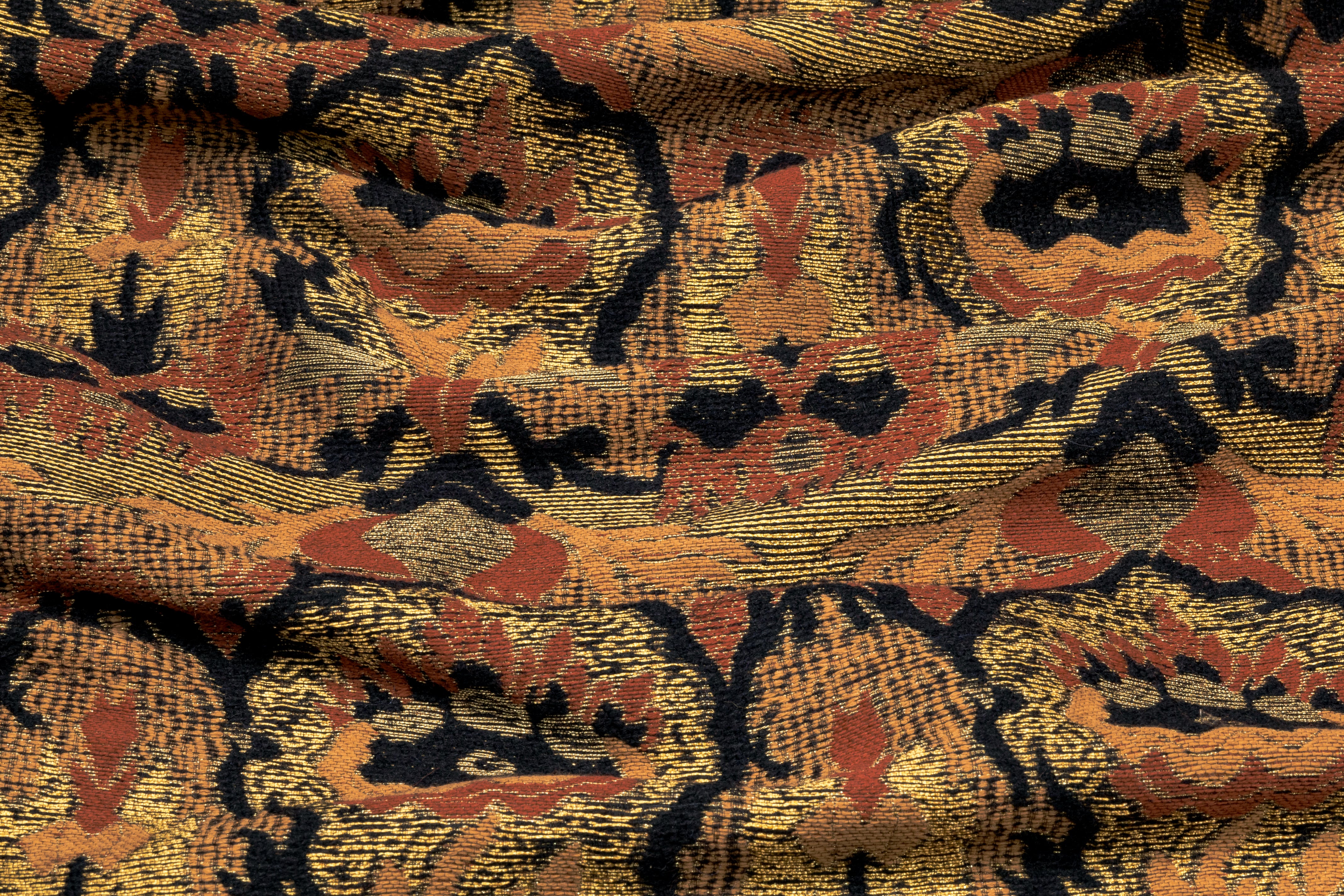 Abstract Italian Silk Wool Blend Metallic Brocade - Rust / Brown / Gold