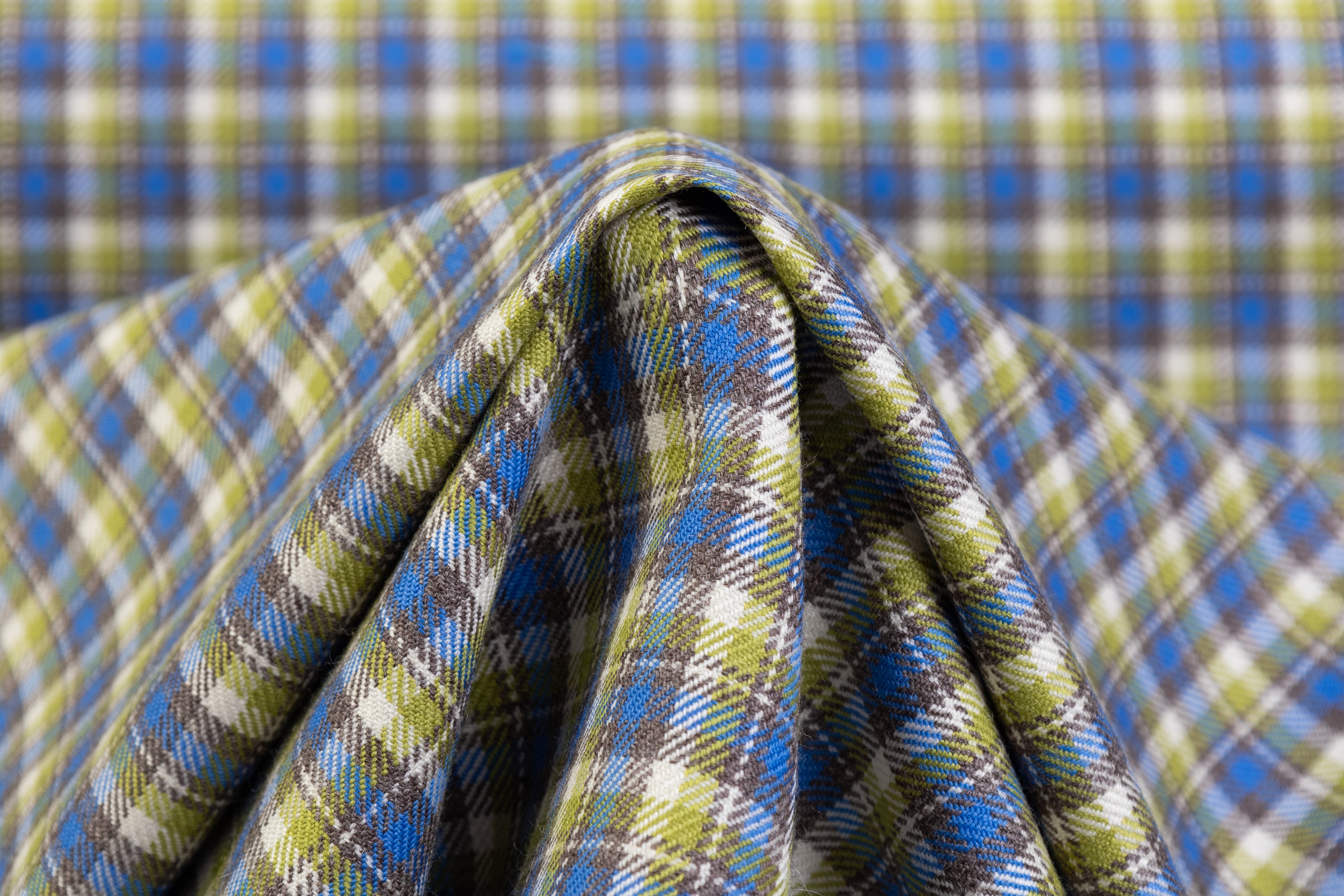 Checked Italian Wool Suiting - Green / Blue / Brown