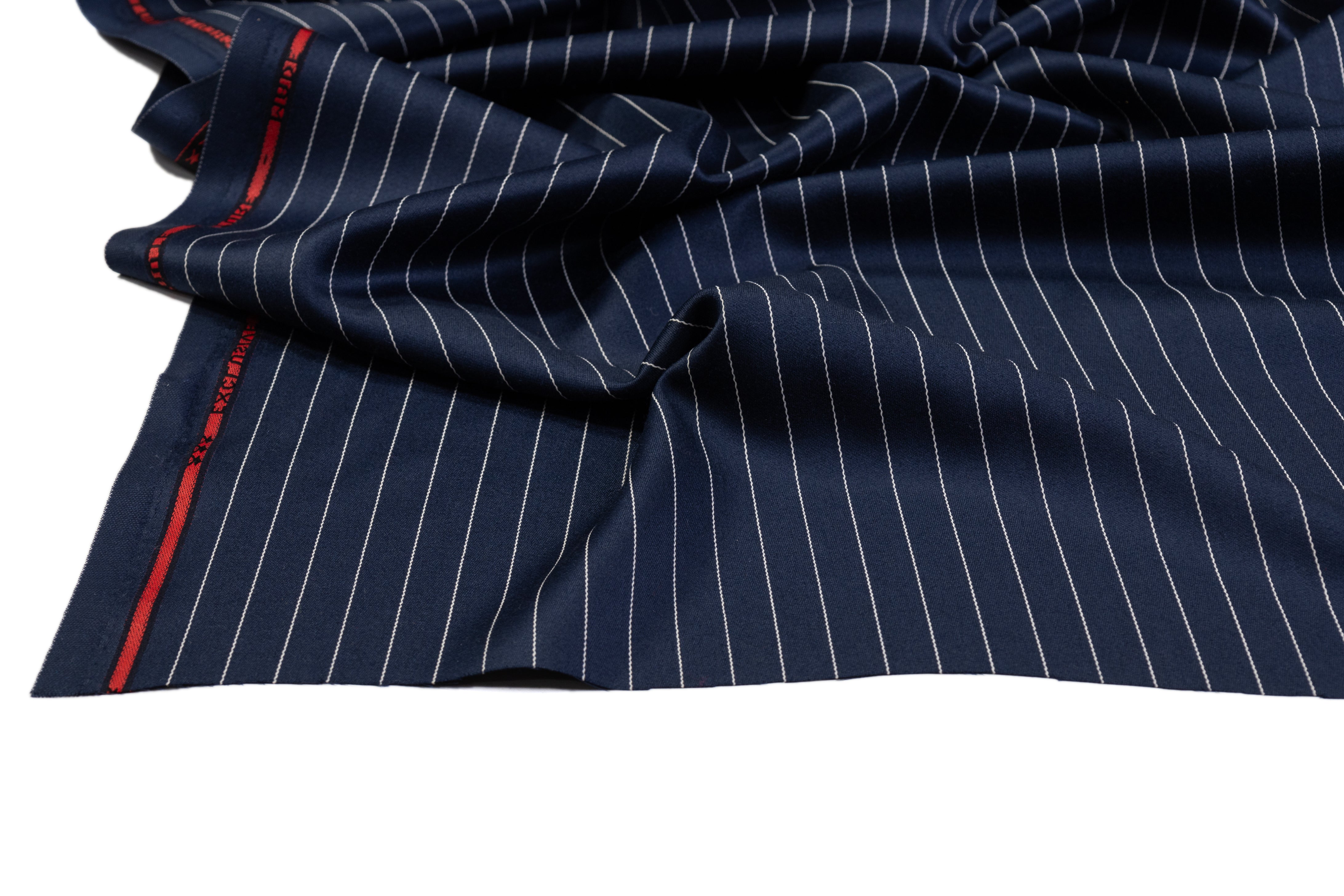 Pin Striped Italian Satin Faille Wool Suiting - Navy / White