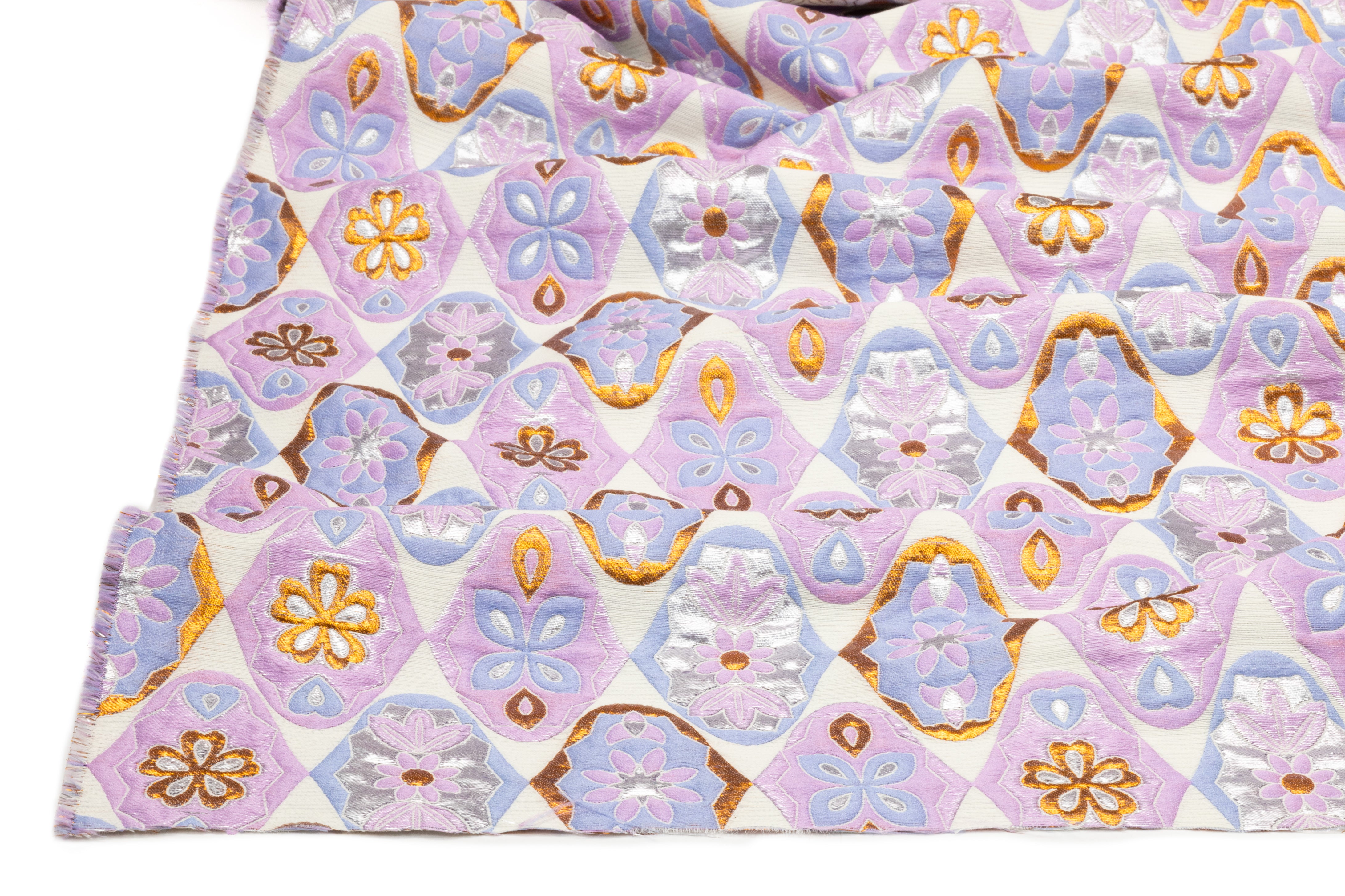 Floral Medallion Silk Blend Brocade - Lavender / Gold / Powder Blue