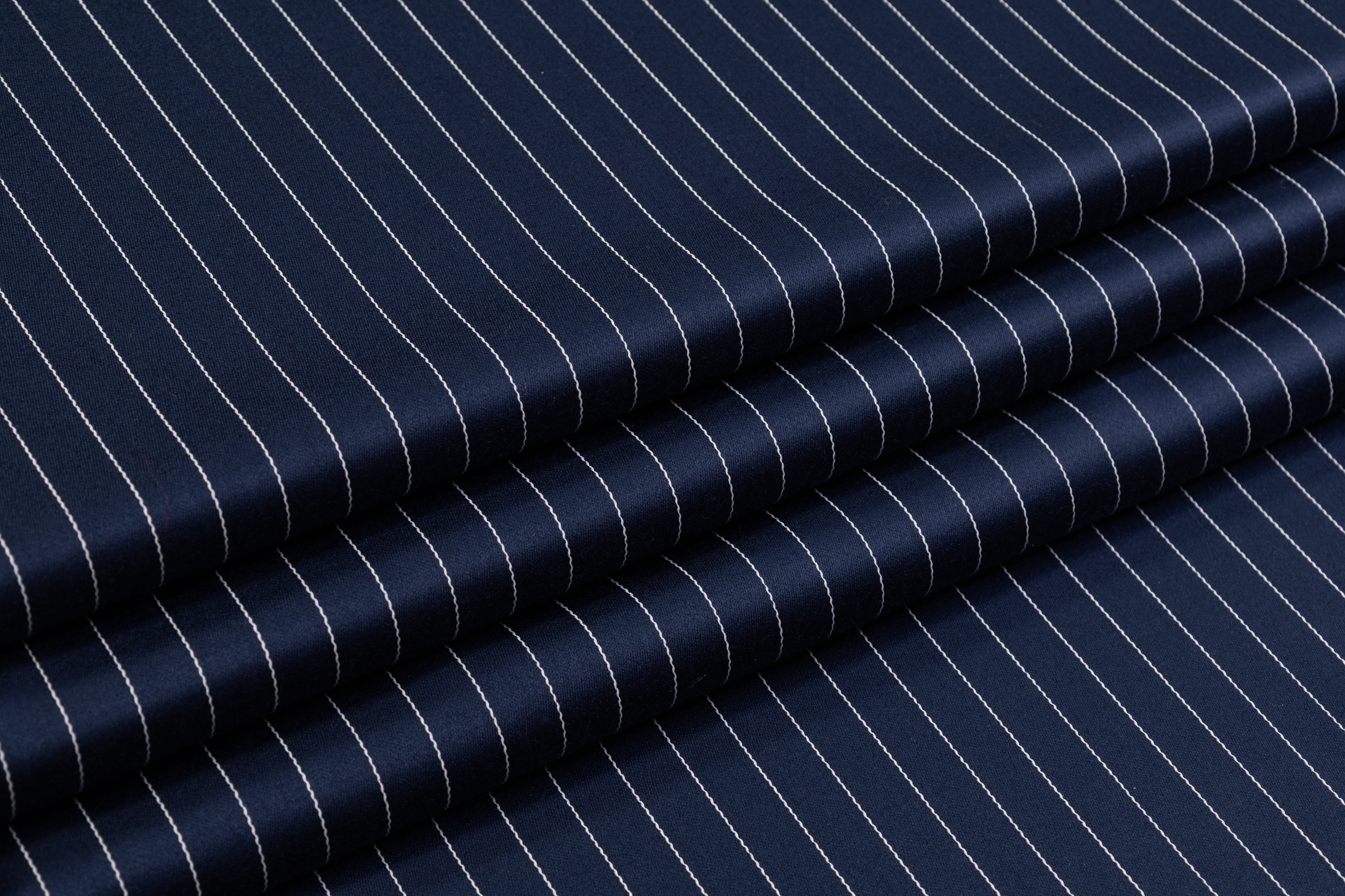 Pin Striped Italian Satin Faille Wool Suiting - Navy / White