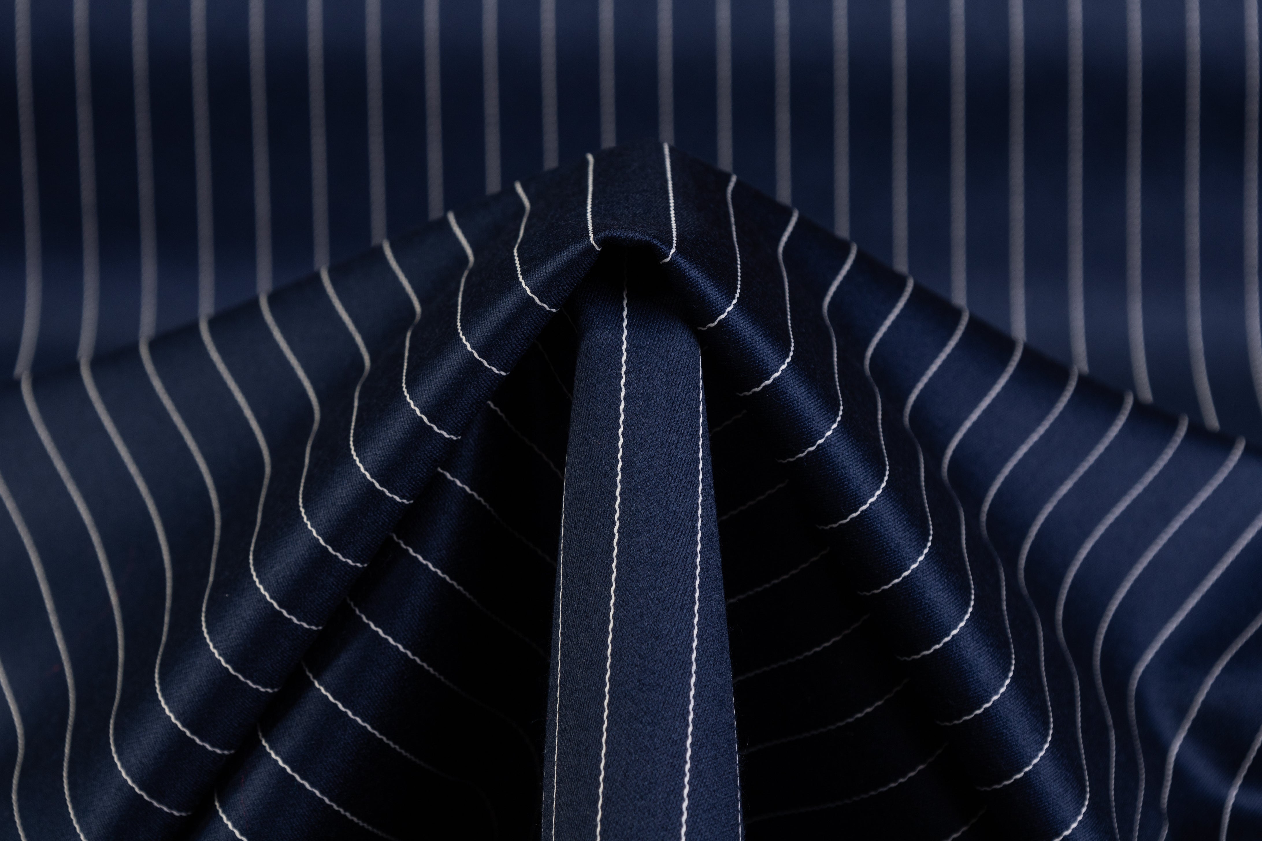 Pin Striped Italian Satin Faille Wool Suiting - Navy / White