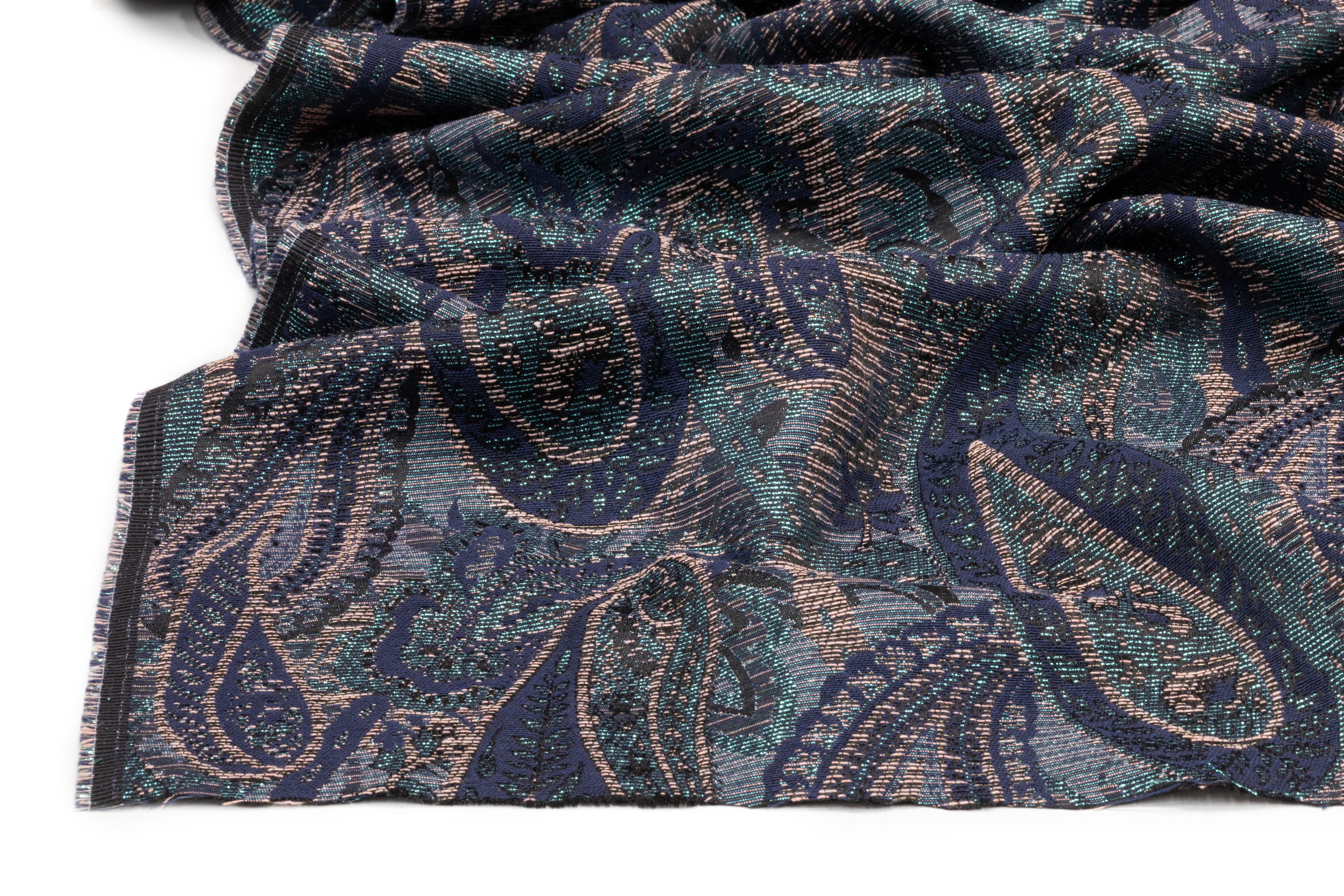 Paisley Metallic Italian Brocade - Blue / Blush