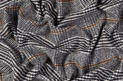 Glen Check Italian Wool Nylon Tweed Coating - Black / White / Brown