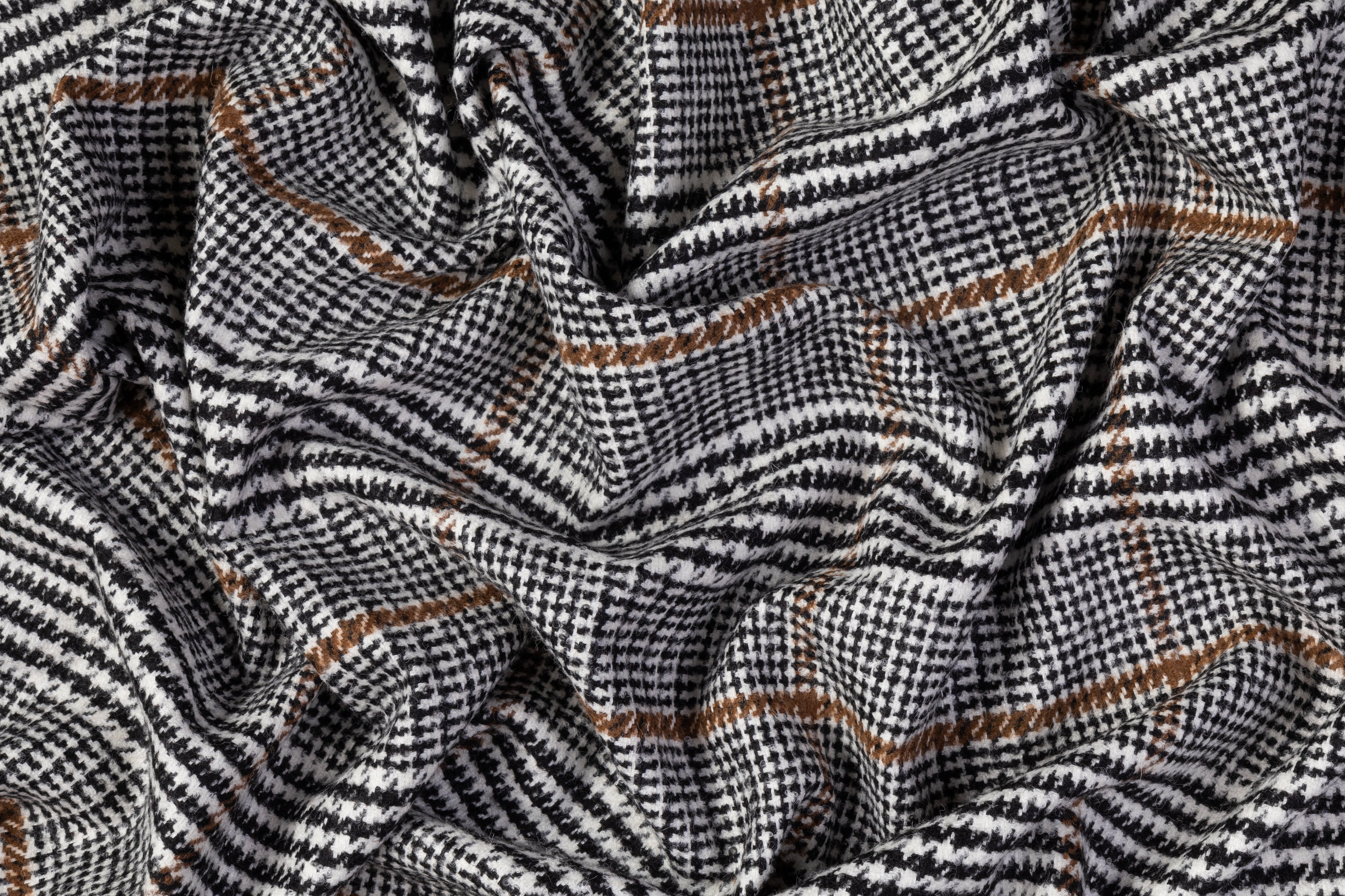 Glen Check Italian Wool Nylon Tweed Coating - Black / White / Brown