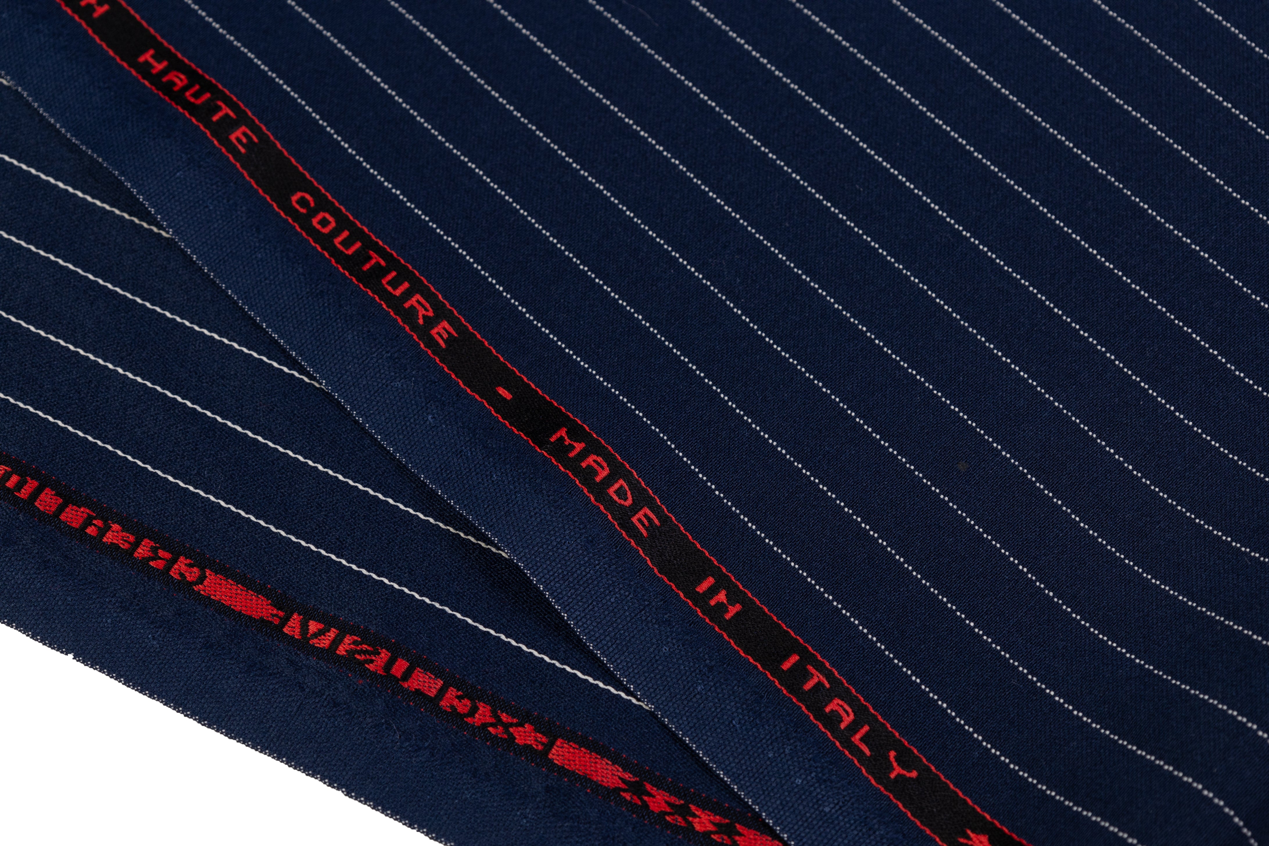Pin Striped Italian Satin Faille Wool Suiting - Navy / White