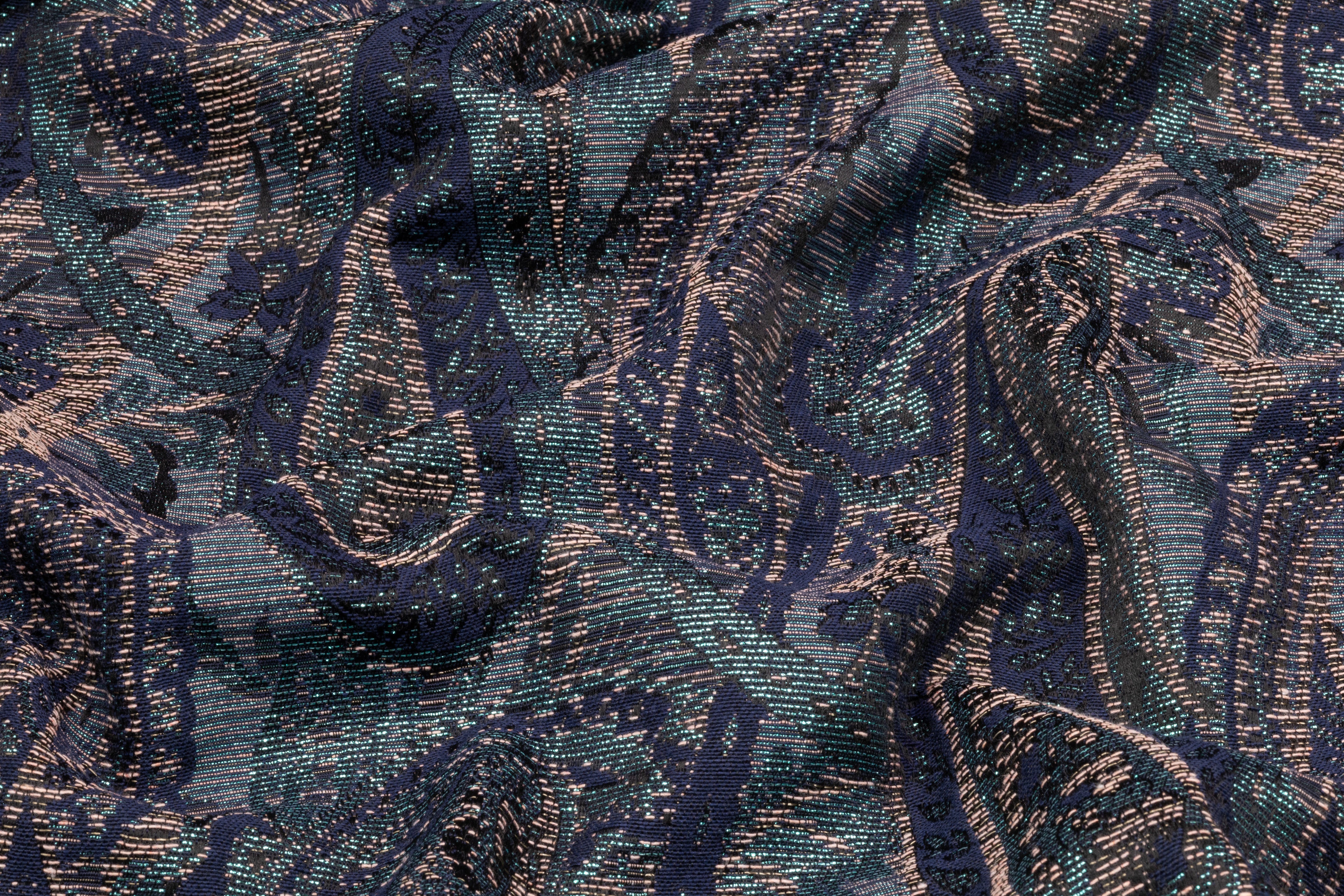 Paisley Metallic Italian Brocade - Blue / Blush