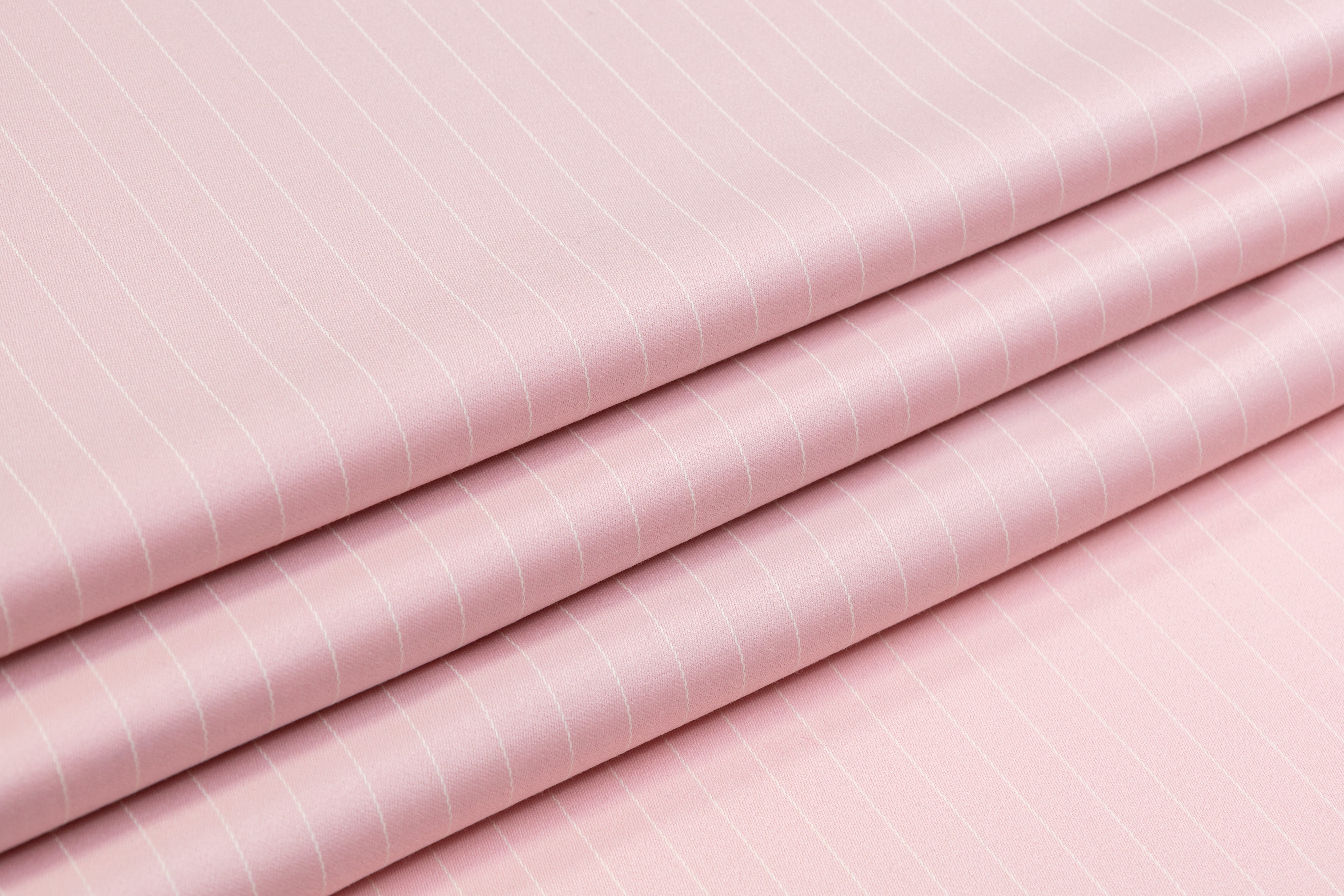 Pin Striped Italian Satin Faille Wool Suiting - Pink / White