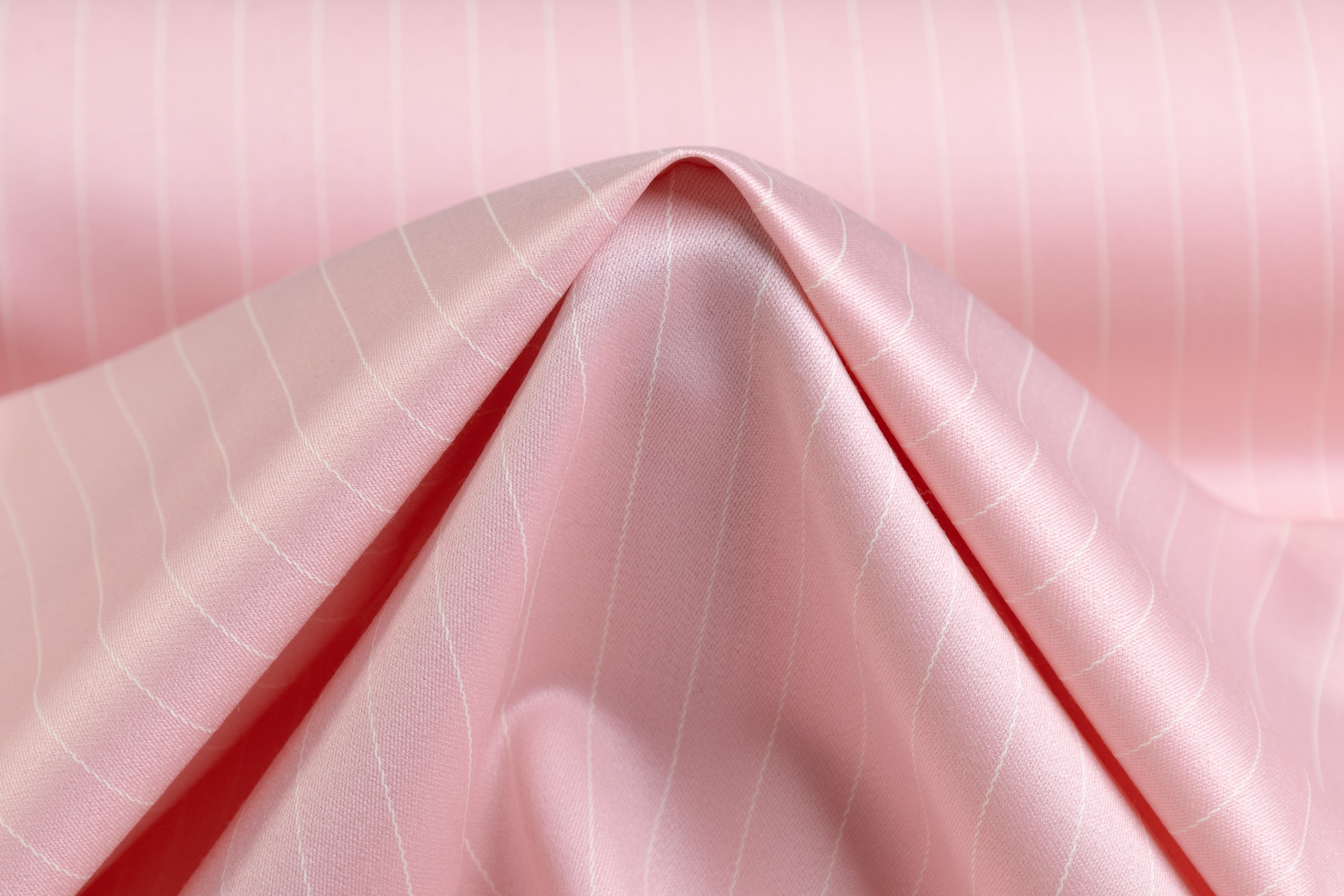Pin Striped Italian Satin Faille Wool Suiting - Pink / White