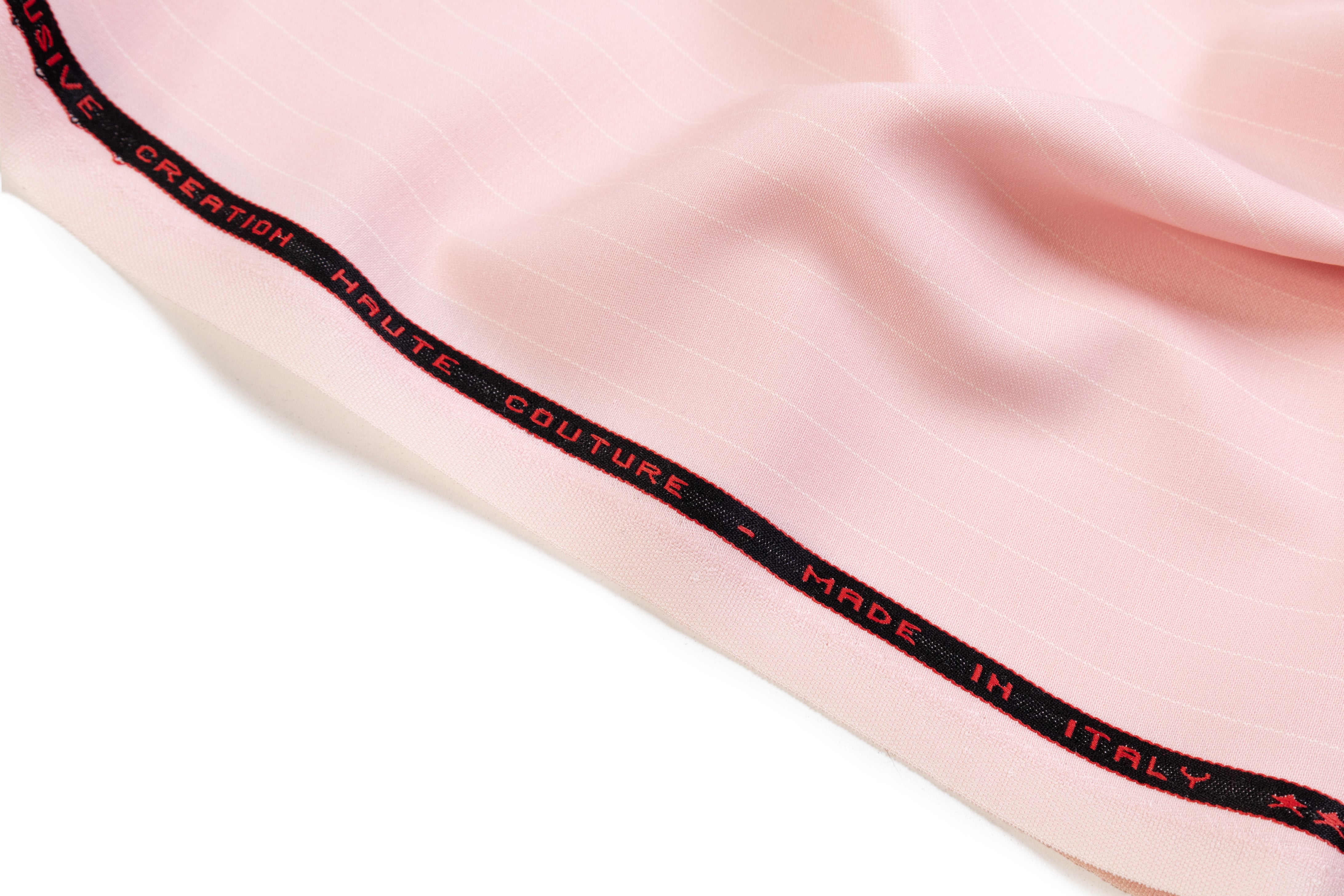 Pin Striped Italian Satin Faille Wool Suiting - Pink / White