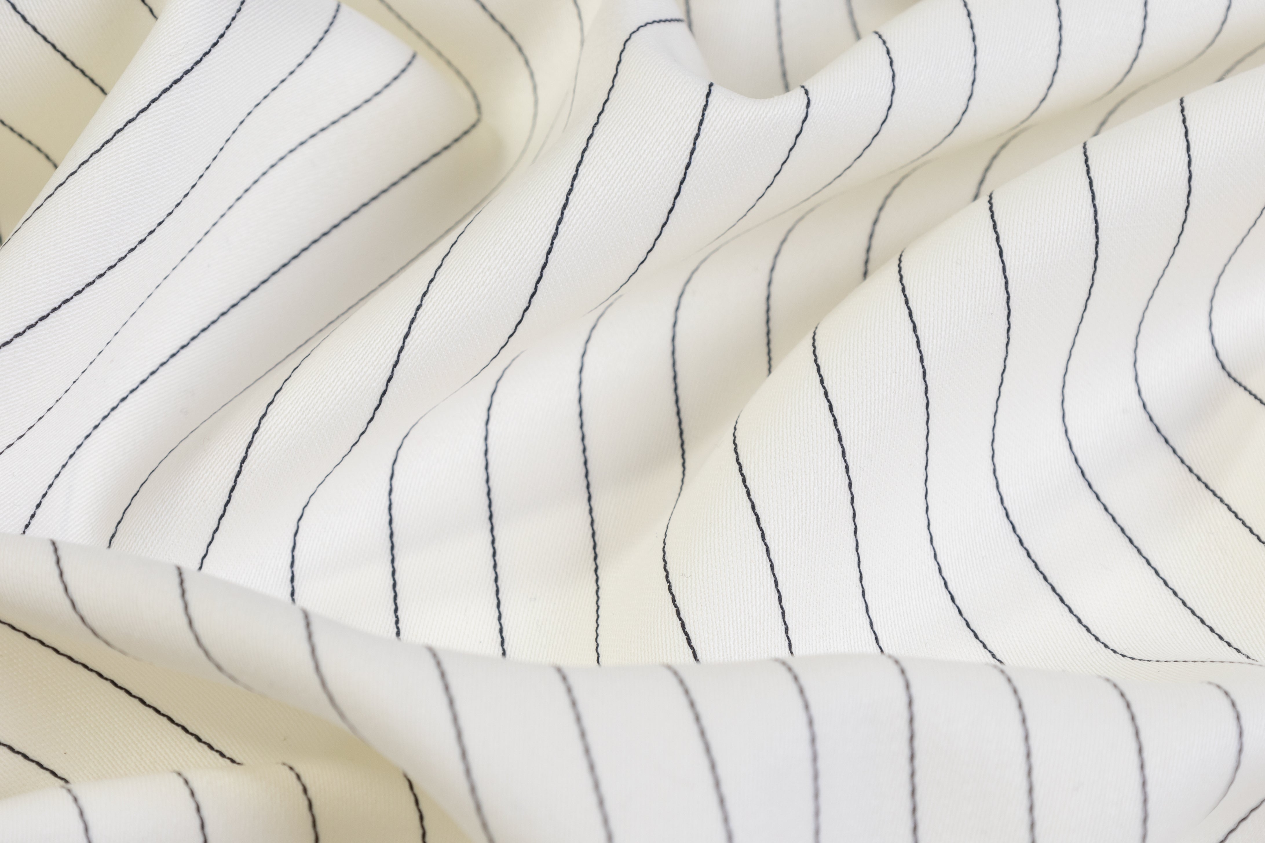 Pin Striped Italian Satin Faille Wool Suiting - Off White / Black
