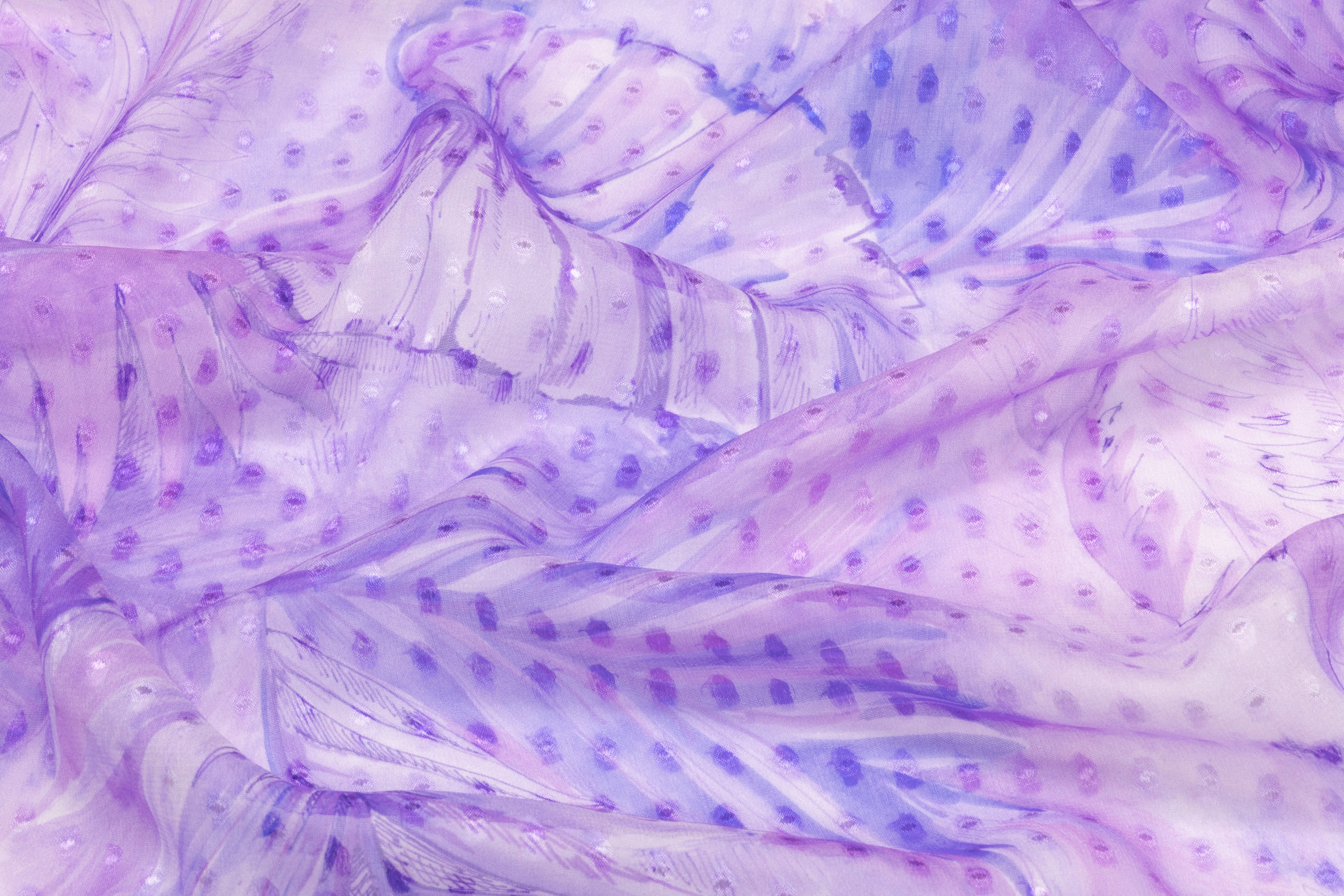 Leaf Print Italian Silk Chiffon Fil Coupé - Purple