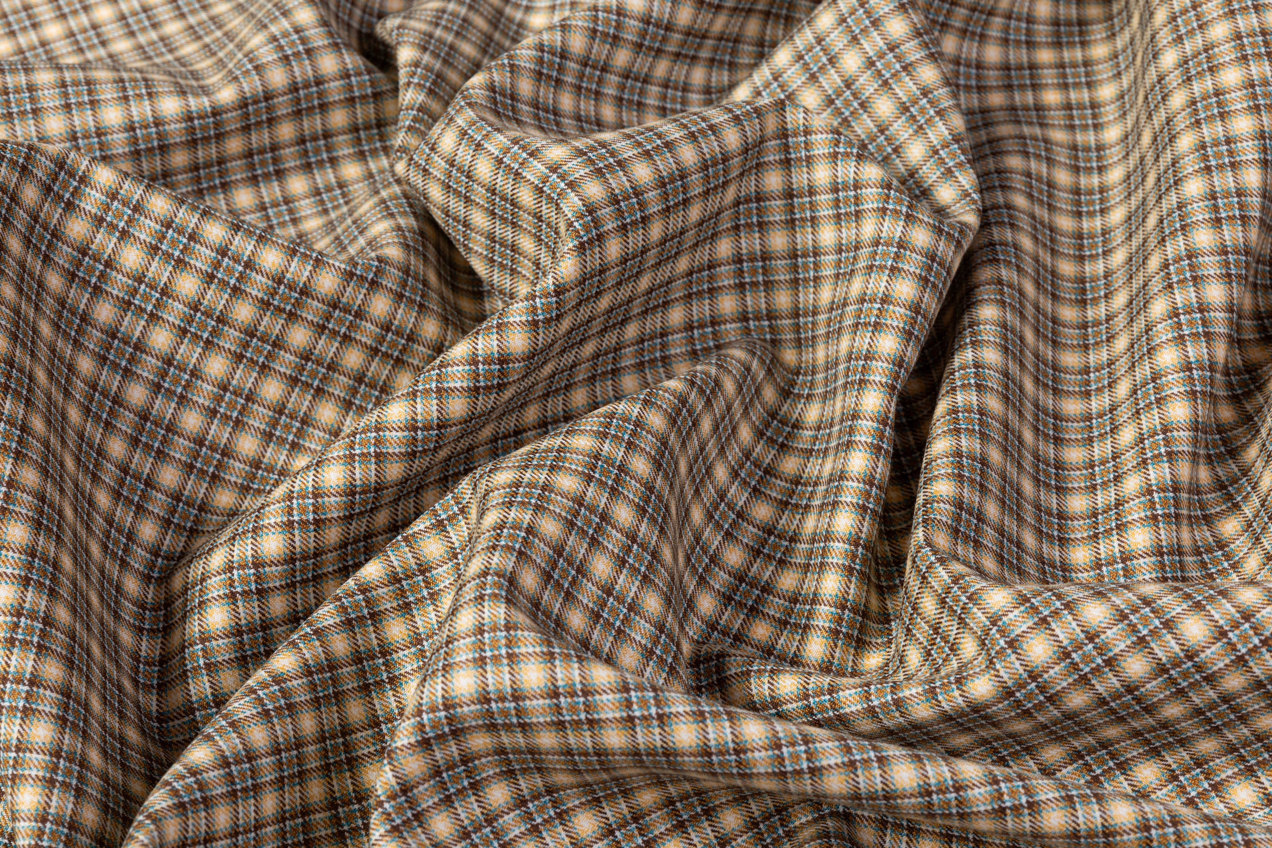 Carlo Barbera - Checked Italian Wool Suiting - Tan / Blue / Brown