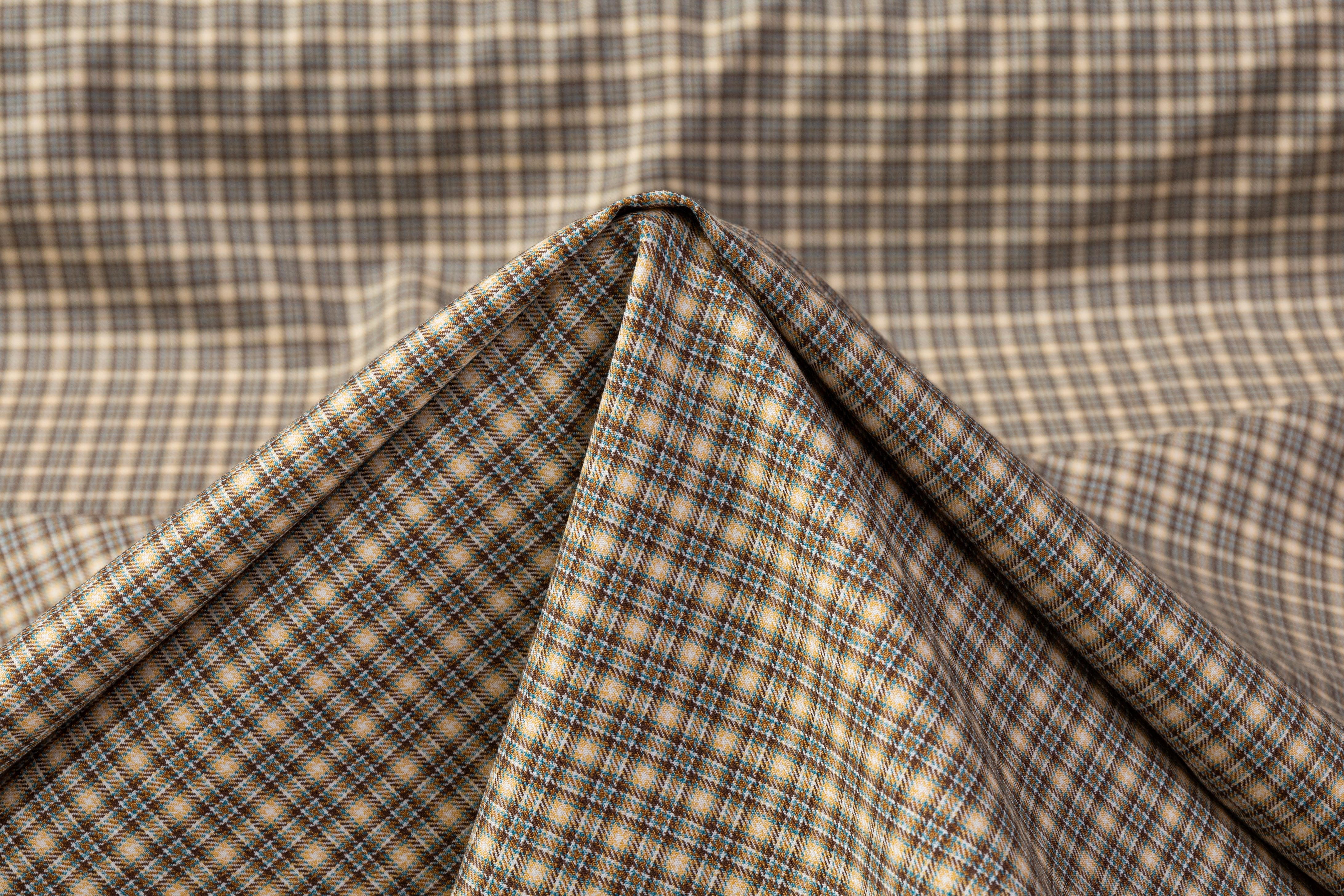Carlo Barbera - Checked Italian Wool Suiting - Tan / Blue / Brown