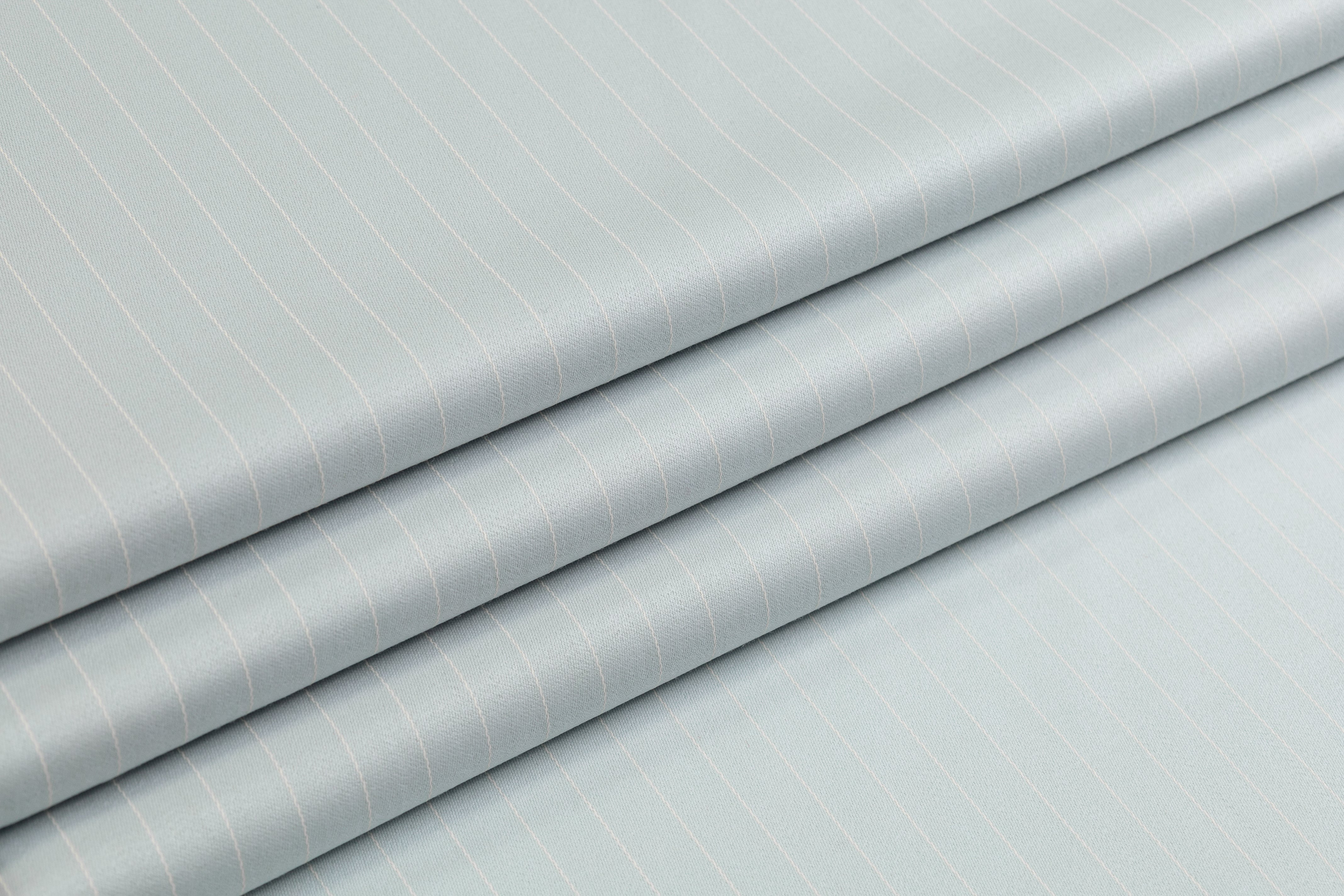 Pin Striped Italian Satin Faille Wool Suiting - Icy Blue / White