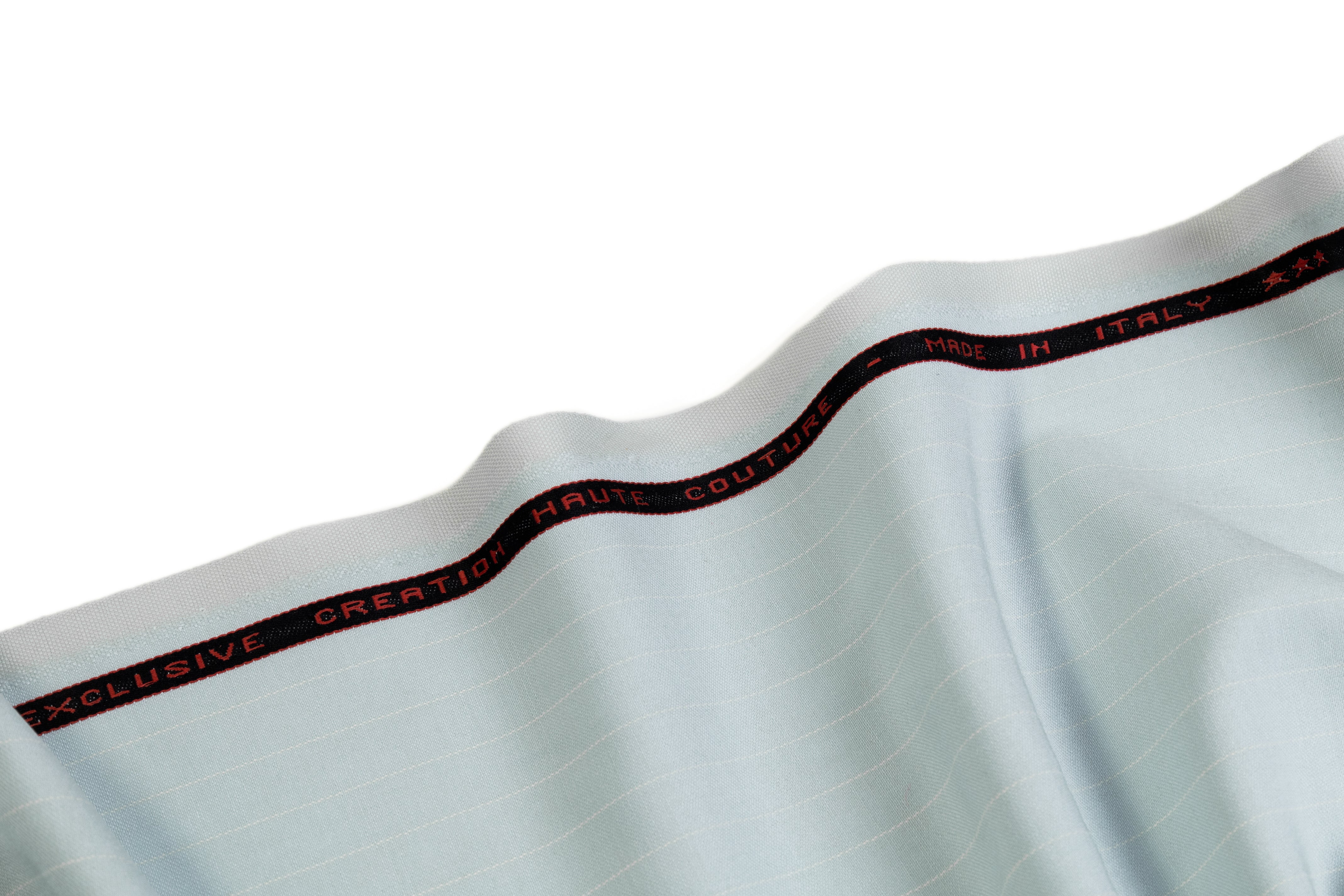 Pin Striped Italian Satin Faille Wool Suiting - Icy Blue / White