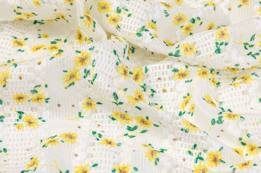 Floral Cotton Crochet Lace - White / Yellow / Green