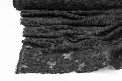Pleated Chiffon with Short Fringe Design - Black
