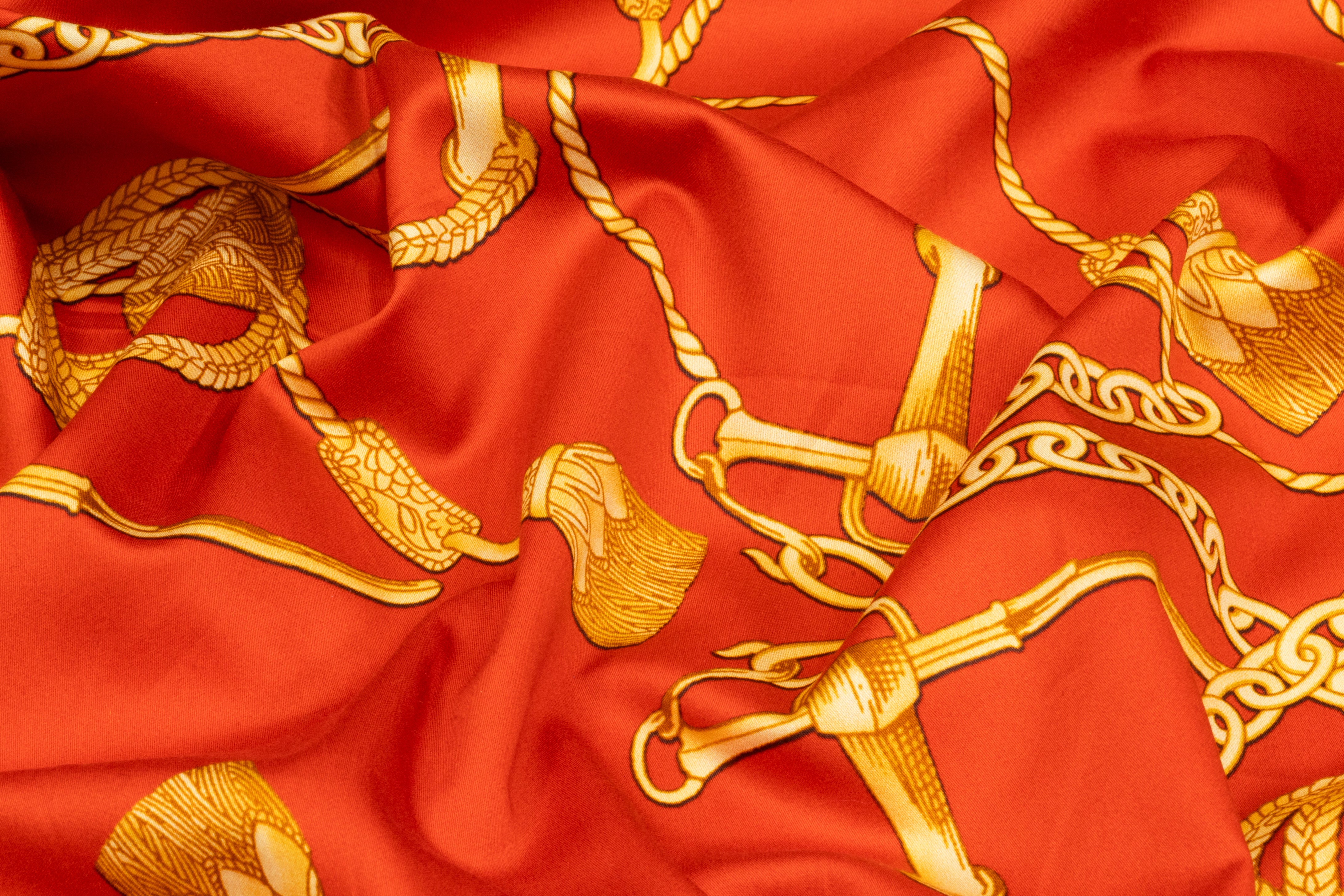 Ratti - Equestrian Rope Print Italian Cotton Sateen - Red / Gold
