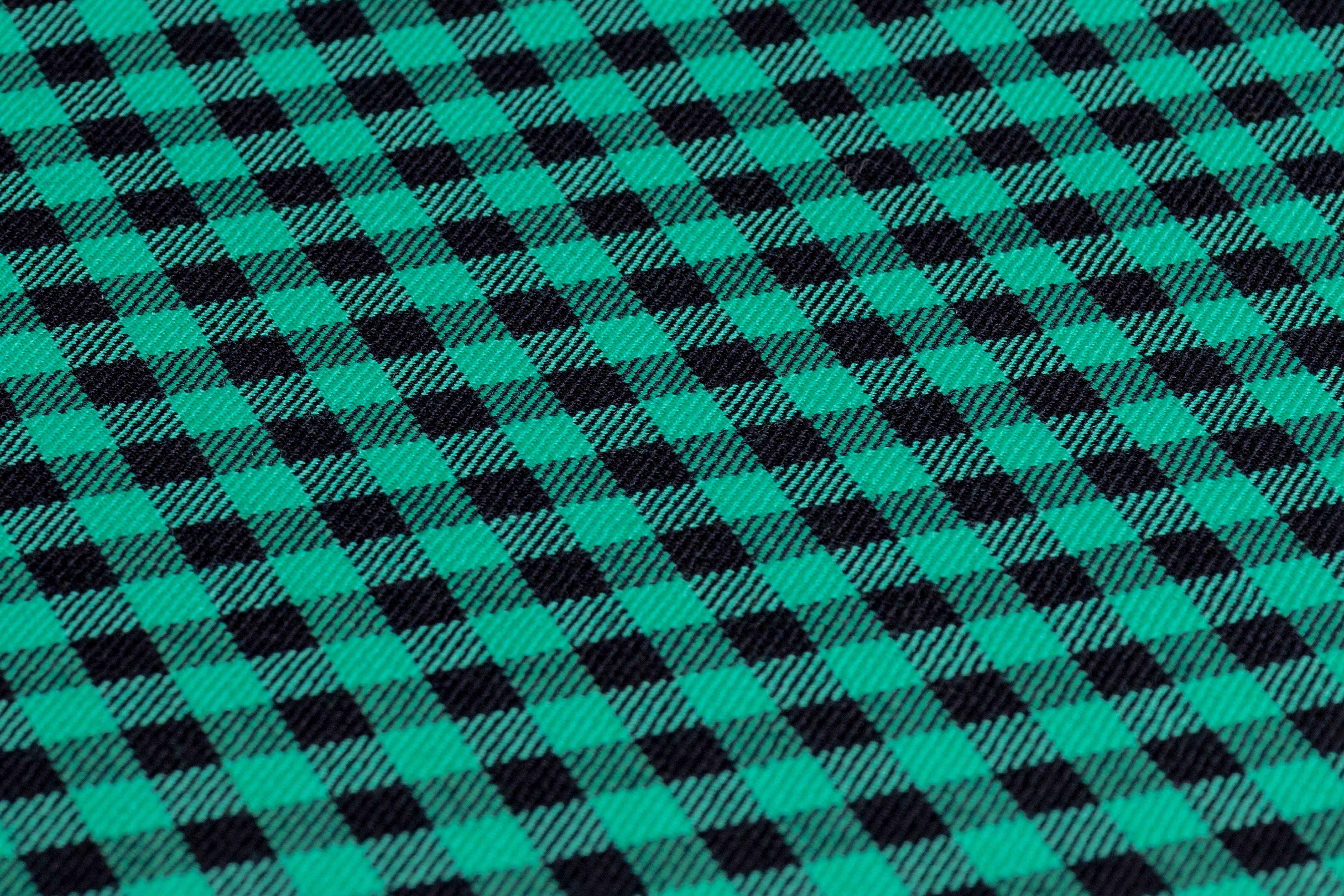 Gingham Checked Italian Wool Suiting - Jade Green / Black