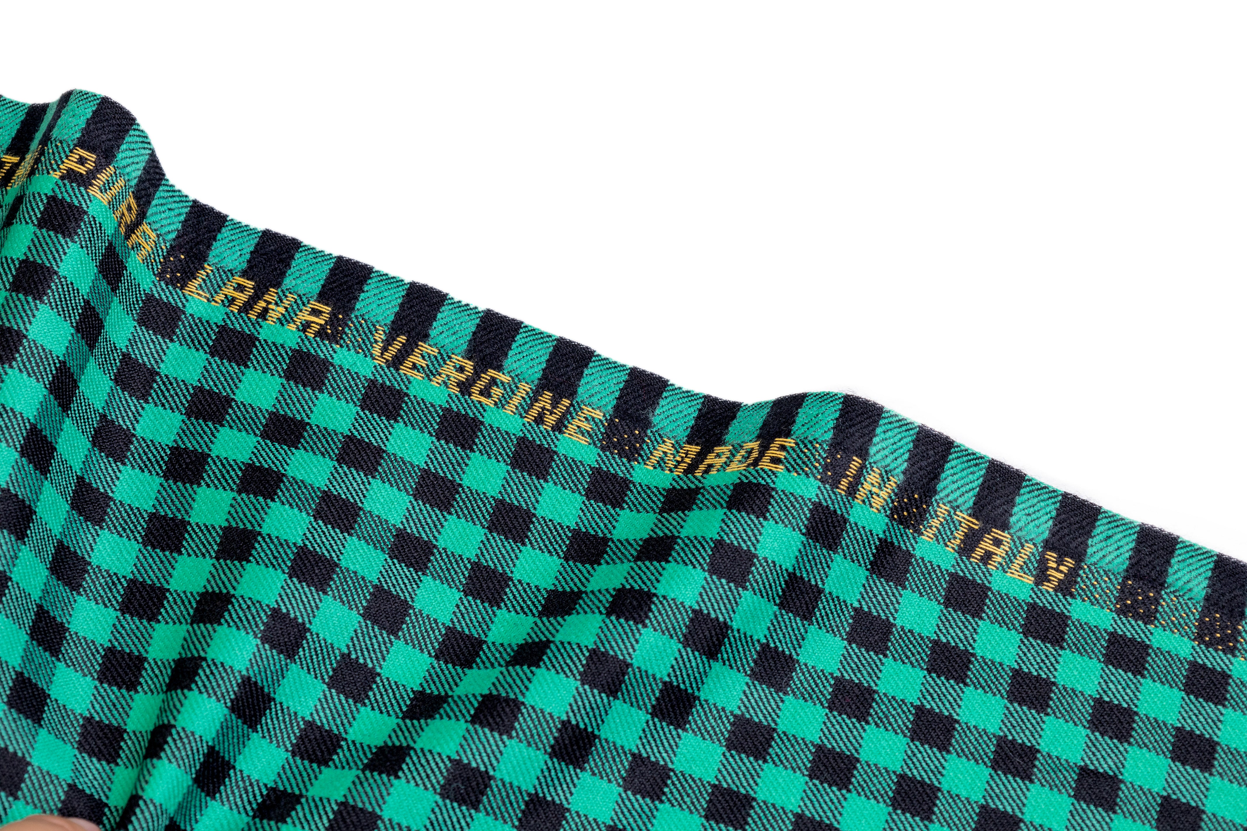 Gingham Checked Italian Wool Suiting - Jade Green / Black