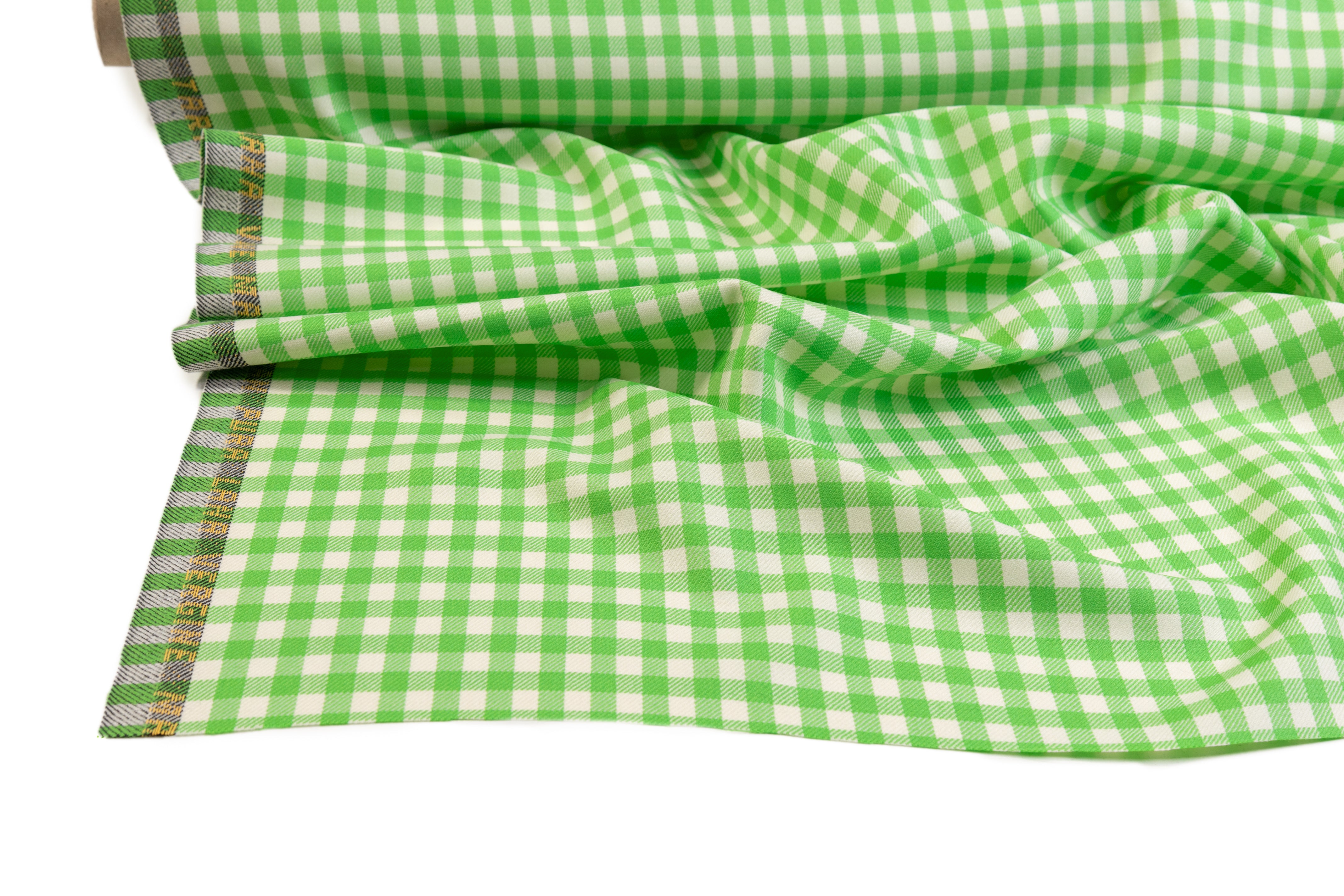 Gingham Checked Italian Wool Suiting - Green / Off White