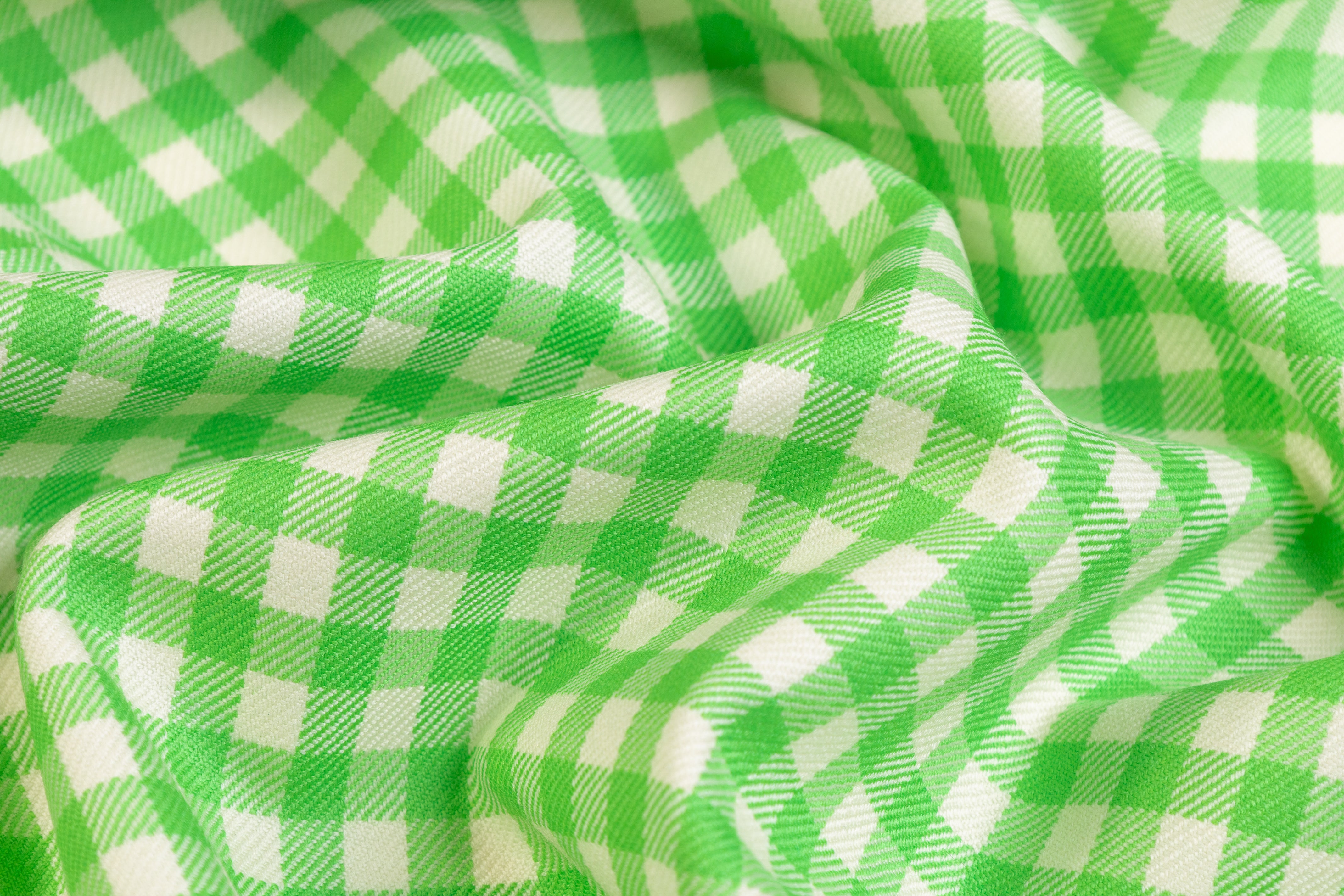 Gingham Checked Italian Wool Suiting - Green / Off White