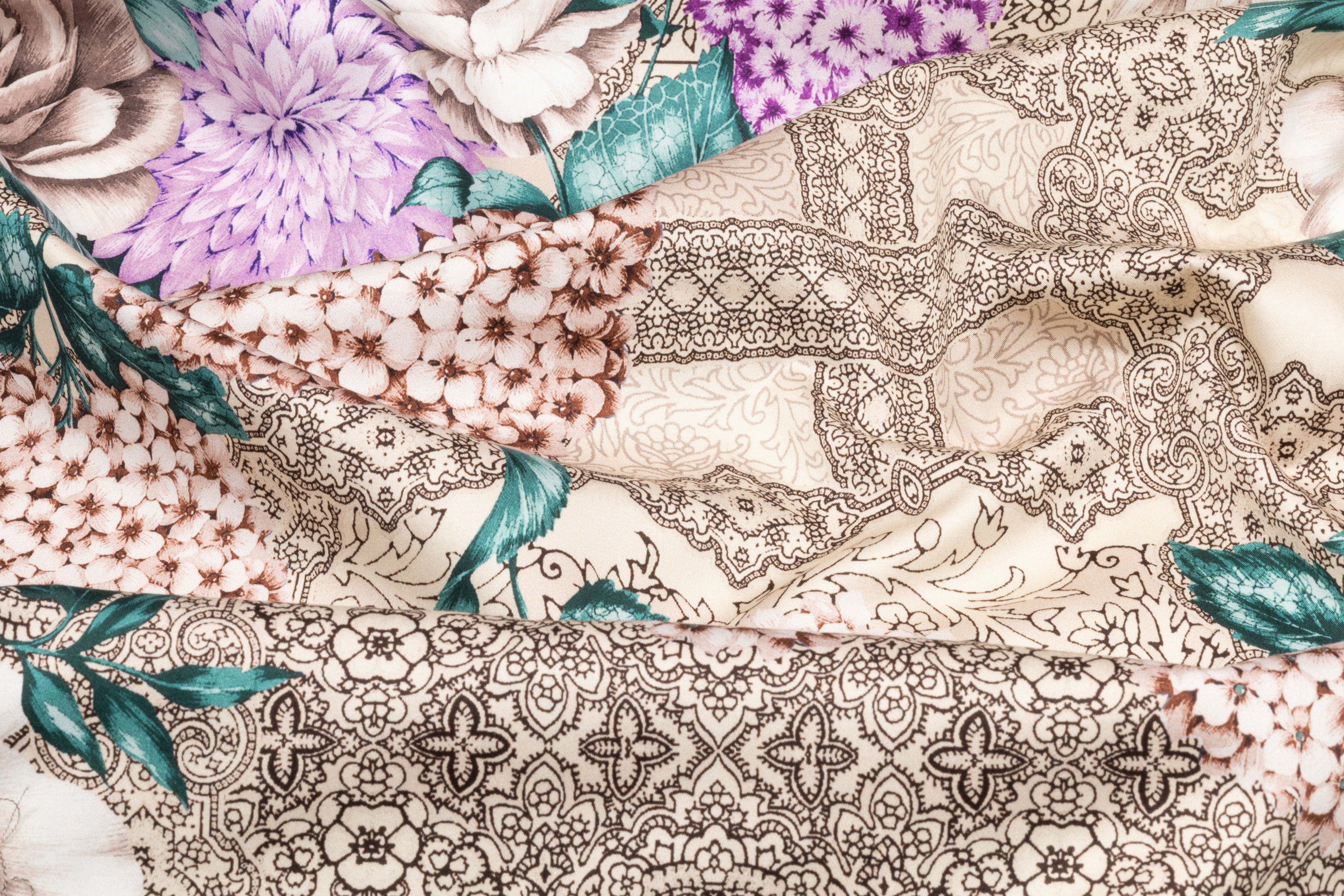 Ratti - Floral Italian Cotton Sateen - Beige / Teal / Violet