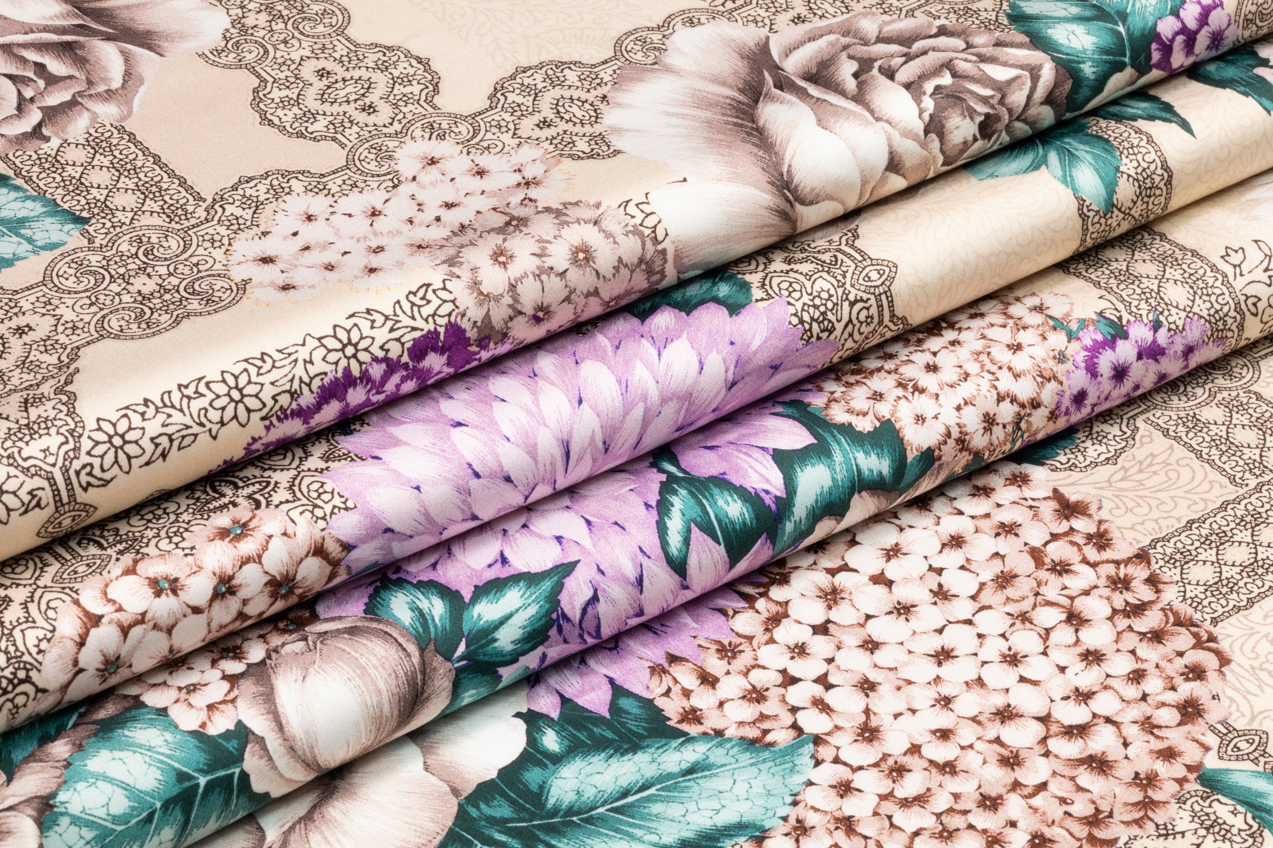 Ratti - Floral Italian Cotton Sateen - Beige / Teal / Violet