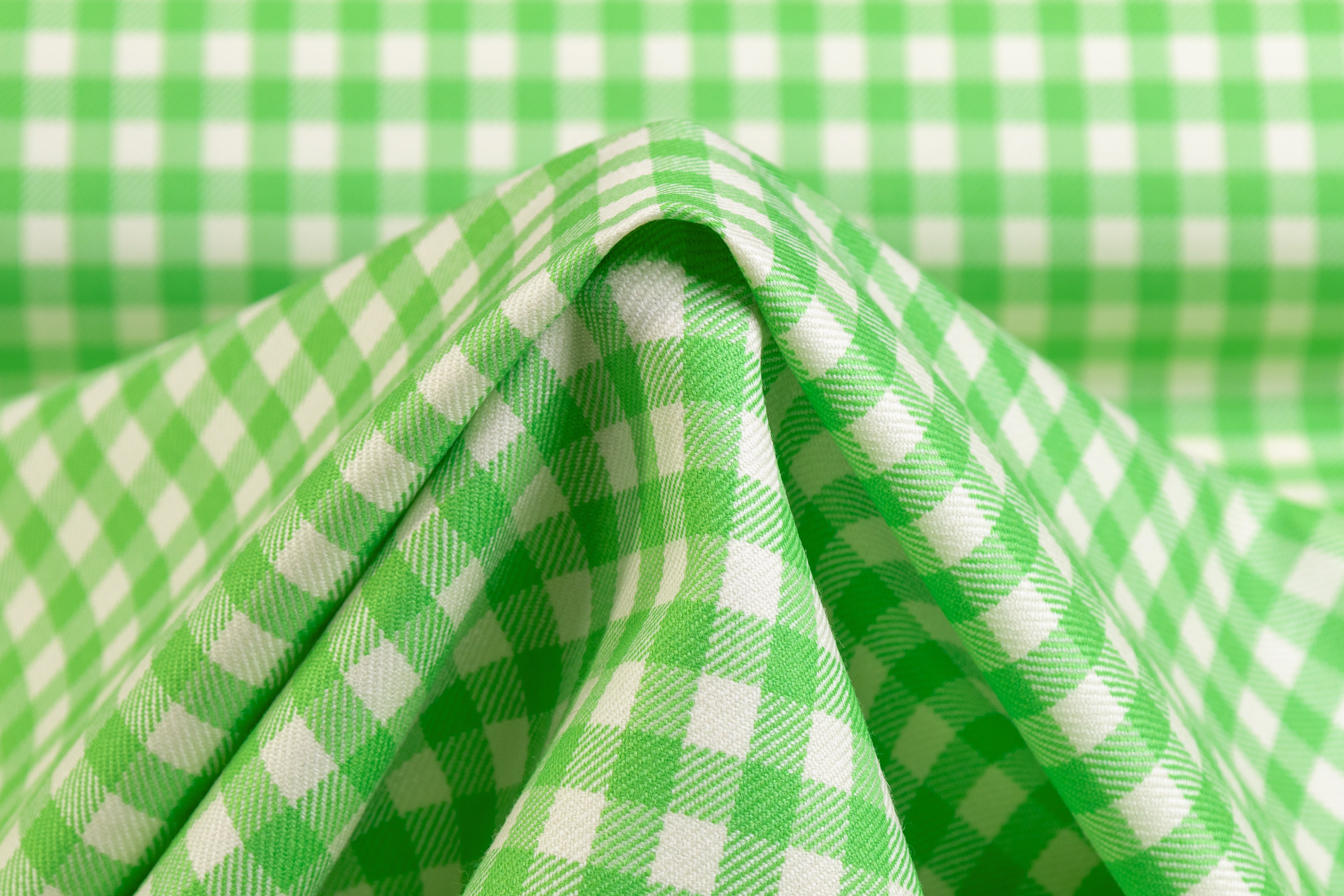Gingham Checked Italian Wool Suiting - Green / Off White