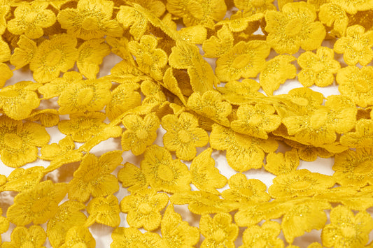 Floral Metallic Guipure Lace - Yellow