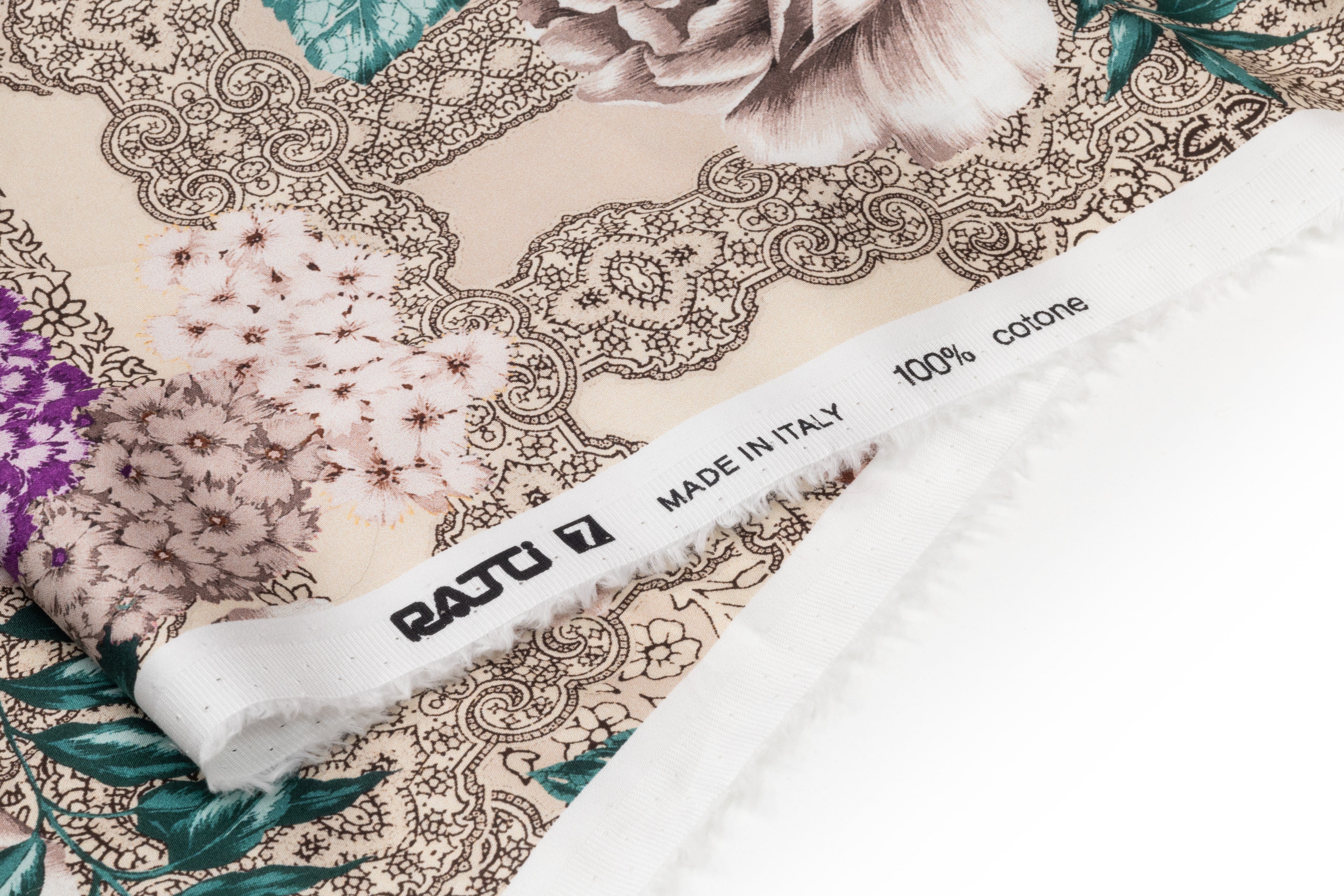 Ratti - Floral Italian Cotton Sateen - Beige / Teal / Violet