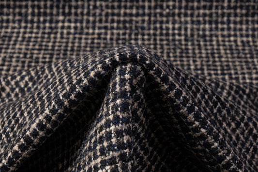 Italian Alpaca Mohair Wool Blend Tweed Boucle - Blue / Taupe