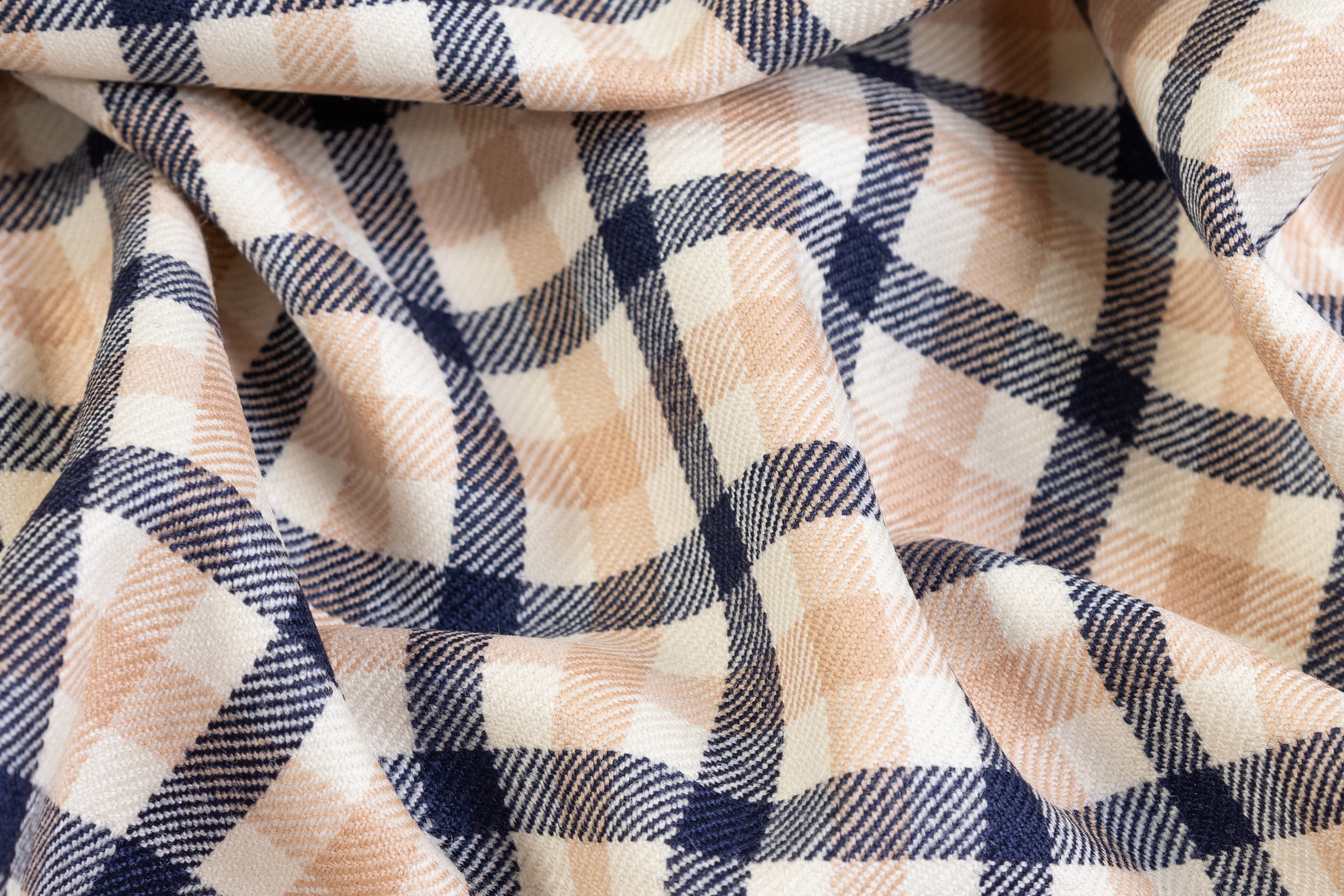 Checked Italian Wool Suiting - Beige / Navy