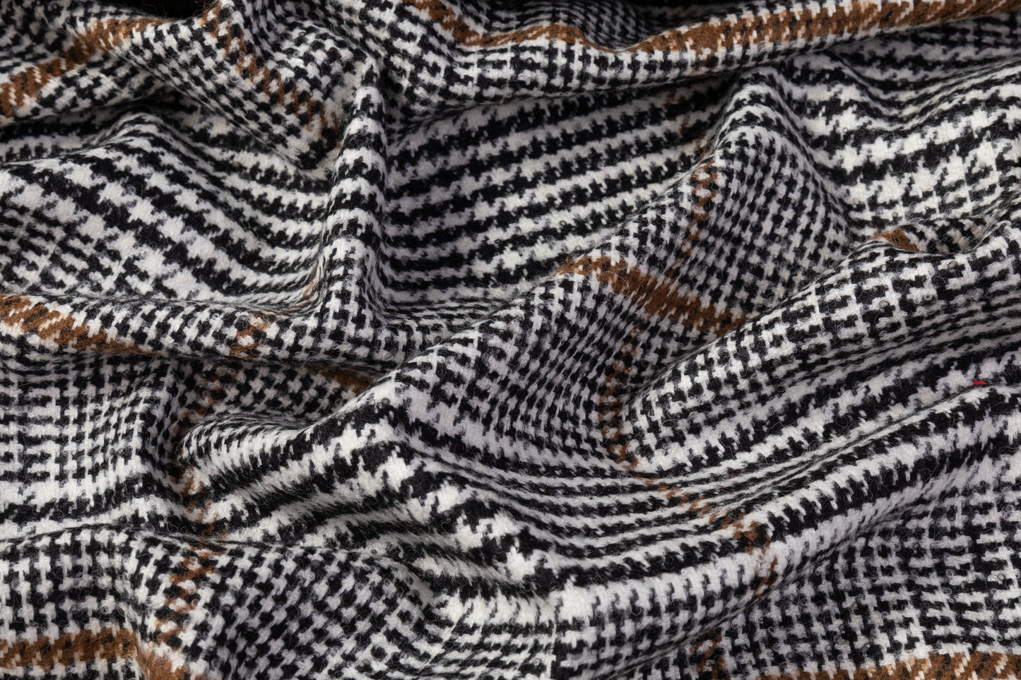 Glen Check Italian Wool Nylon Tweed Coating - Black / White / Brown