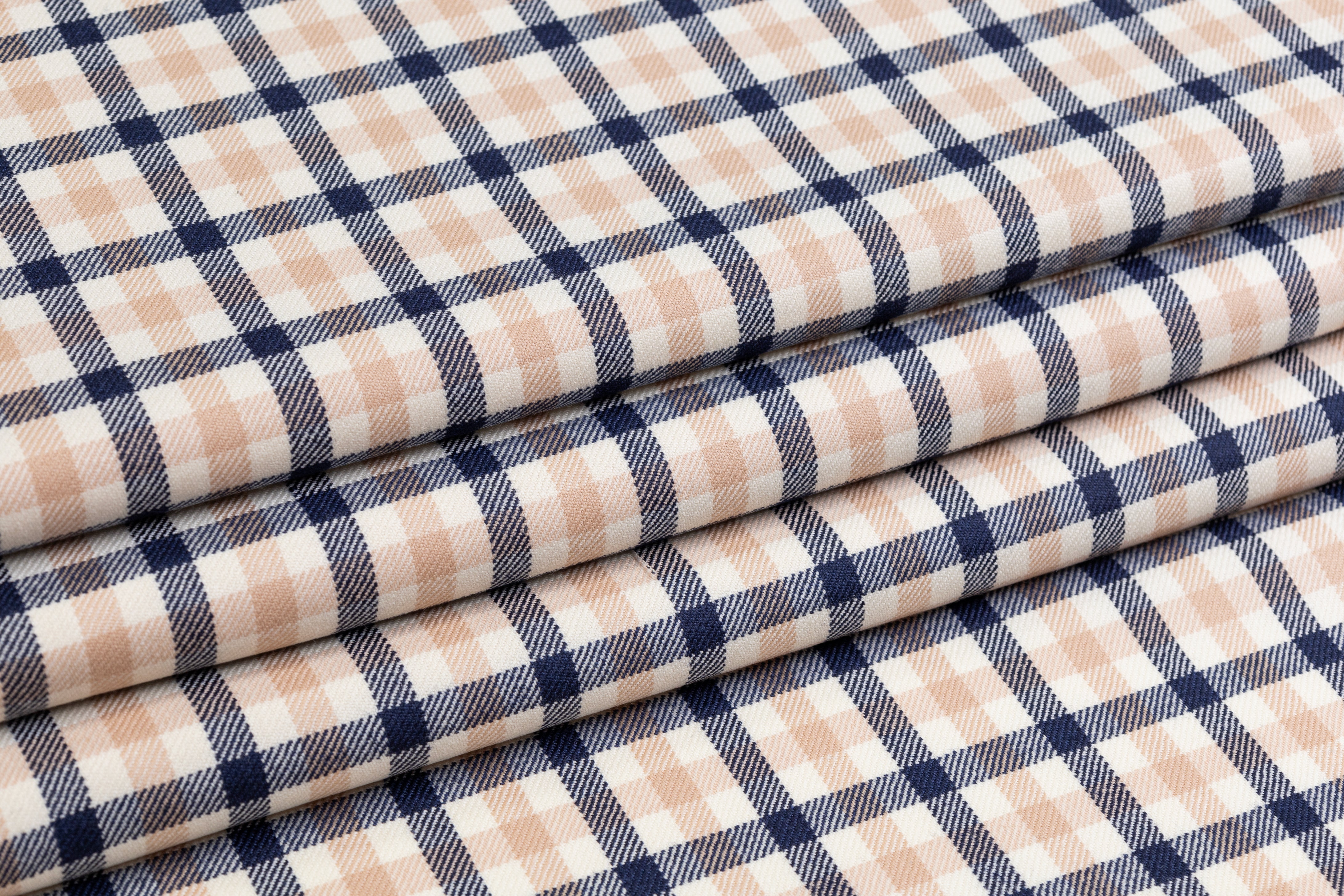 Checked Italian Wool Suiting - Beige / Navy
