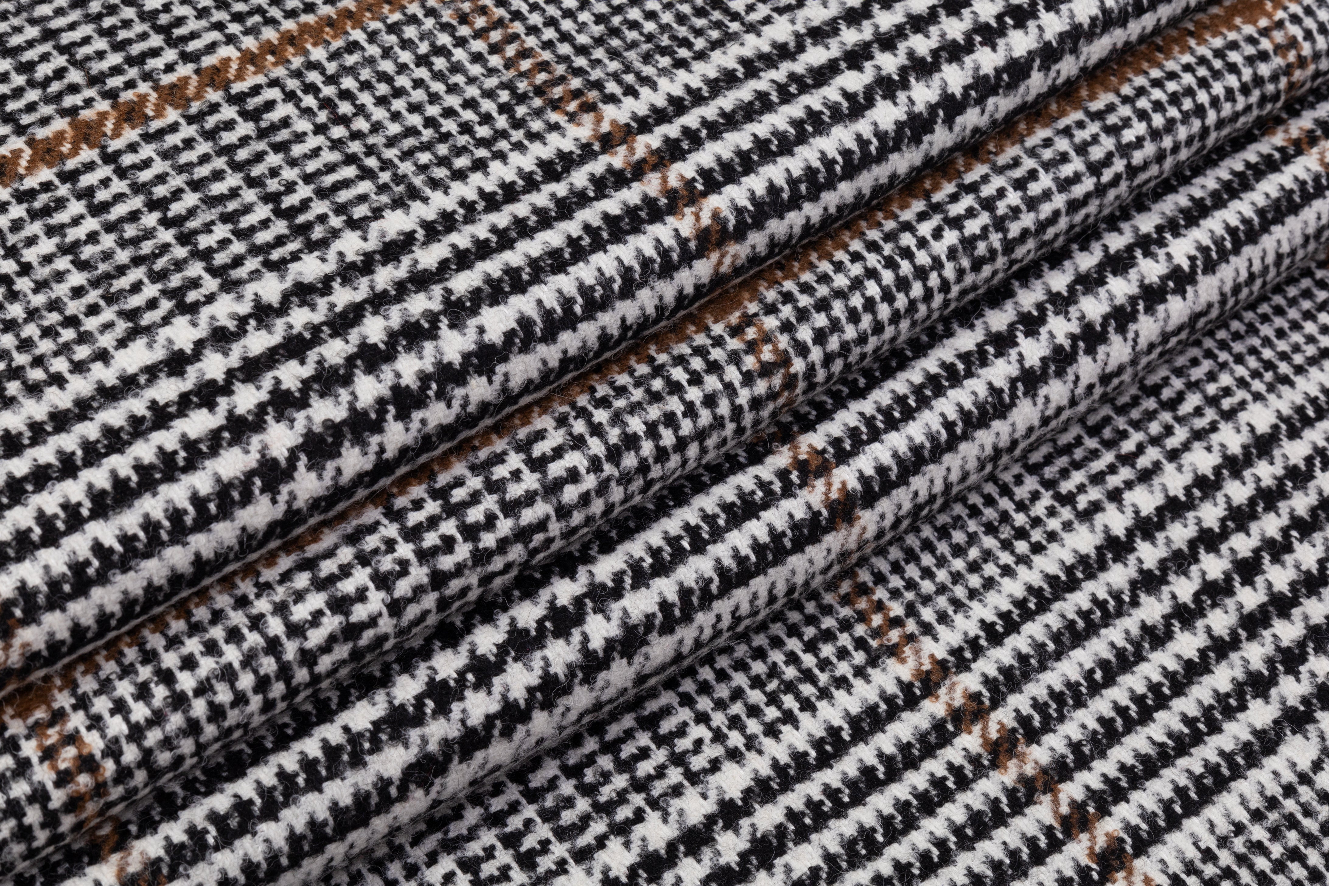 Glen Check Italian Wool Nylon Tweed Coating - Black / White / Brown