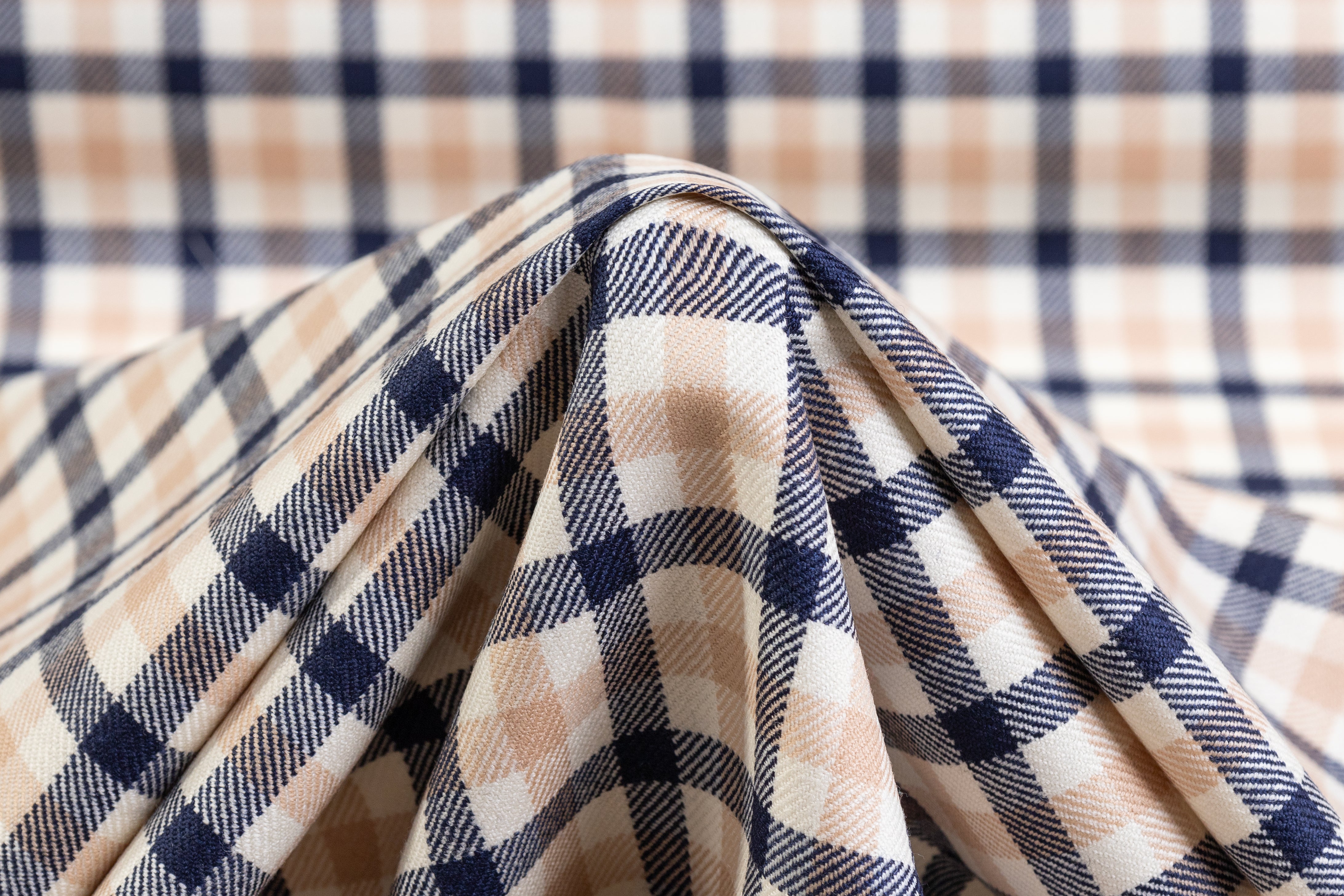 Checked Italian Wool Suiting - Beige / Navy