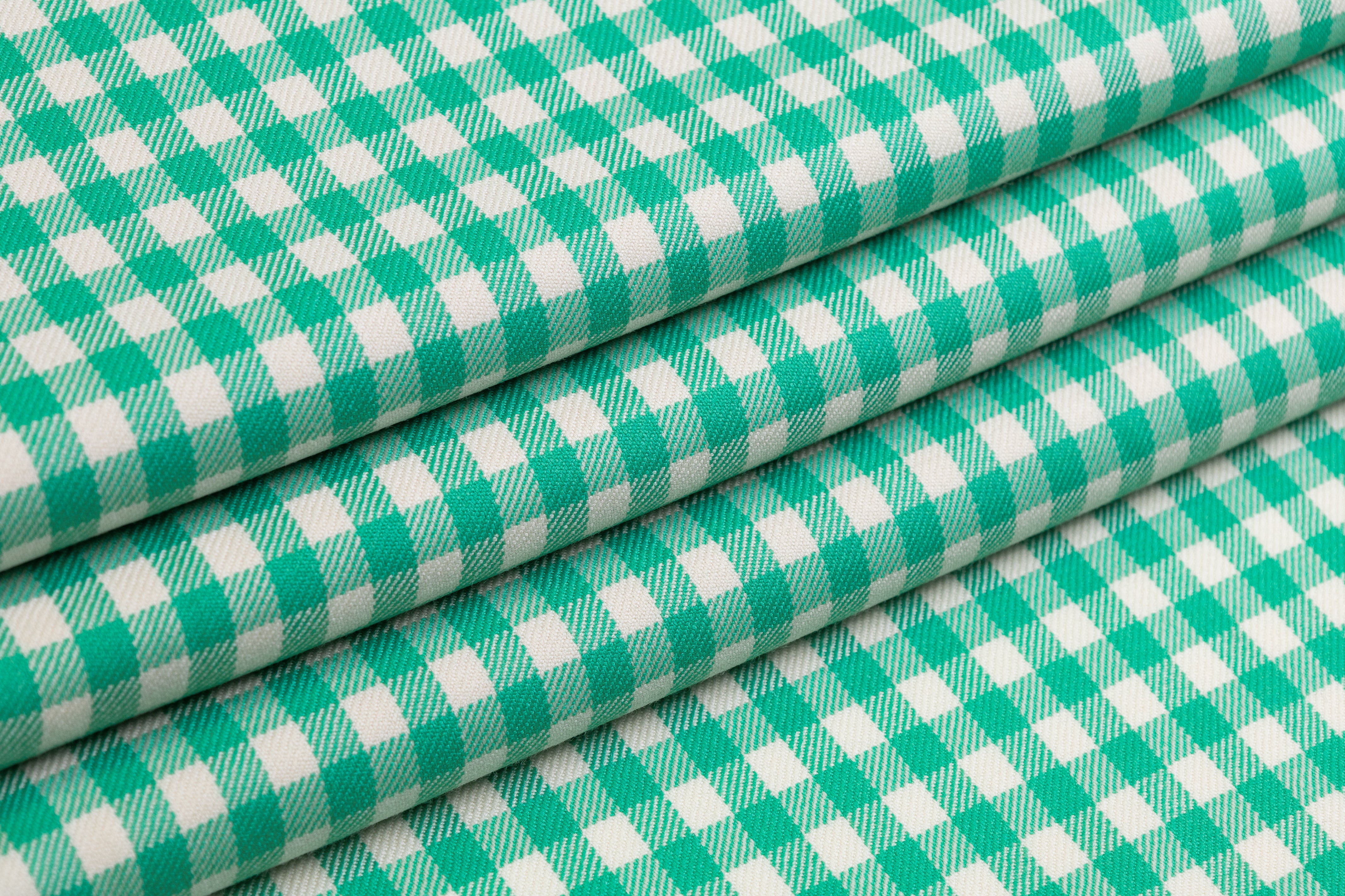 Gingham Checked Italian Wool Suiting - Jade Green / Off White