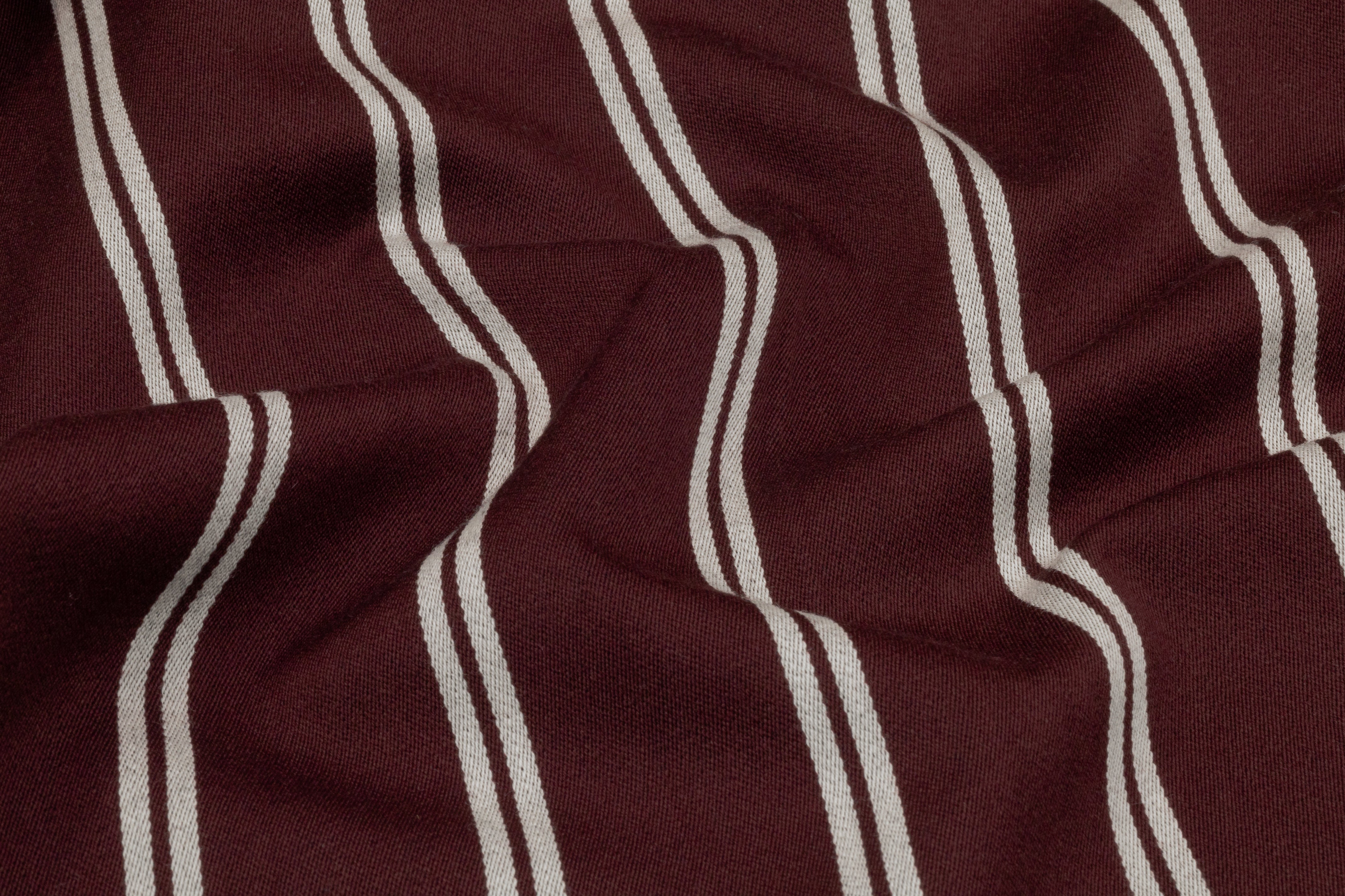 Striped Italian Cotton Wool Twill - Burgundy / White