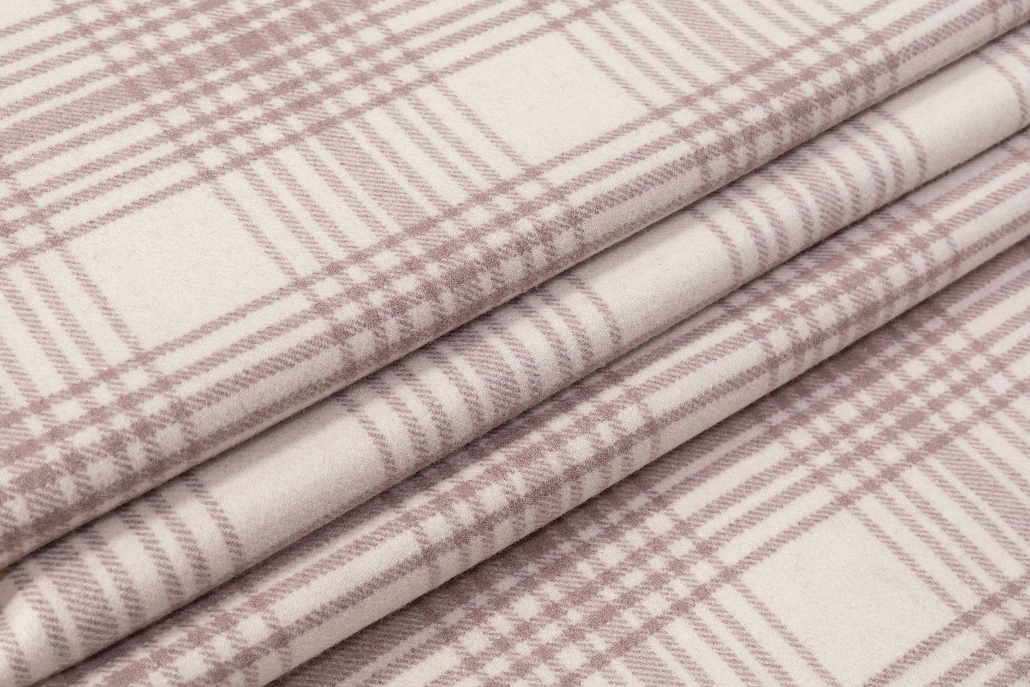 Checked Italian Wool Nylon Coating - Off White/ Light Mauve