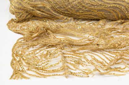 Beaded and Metallic Embroidered Tulle - Gold