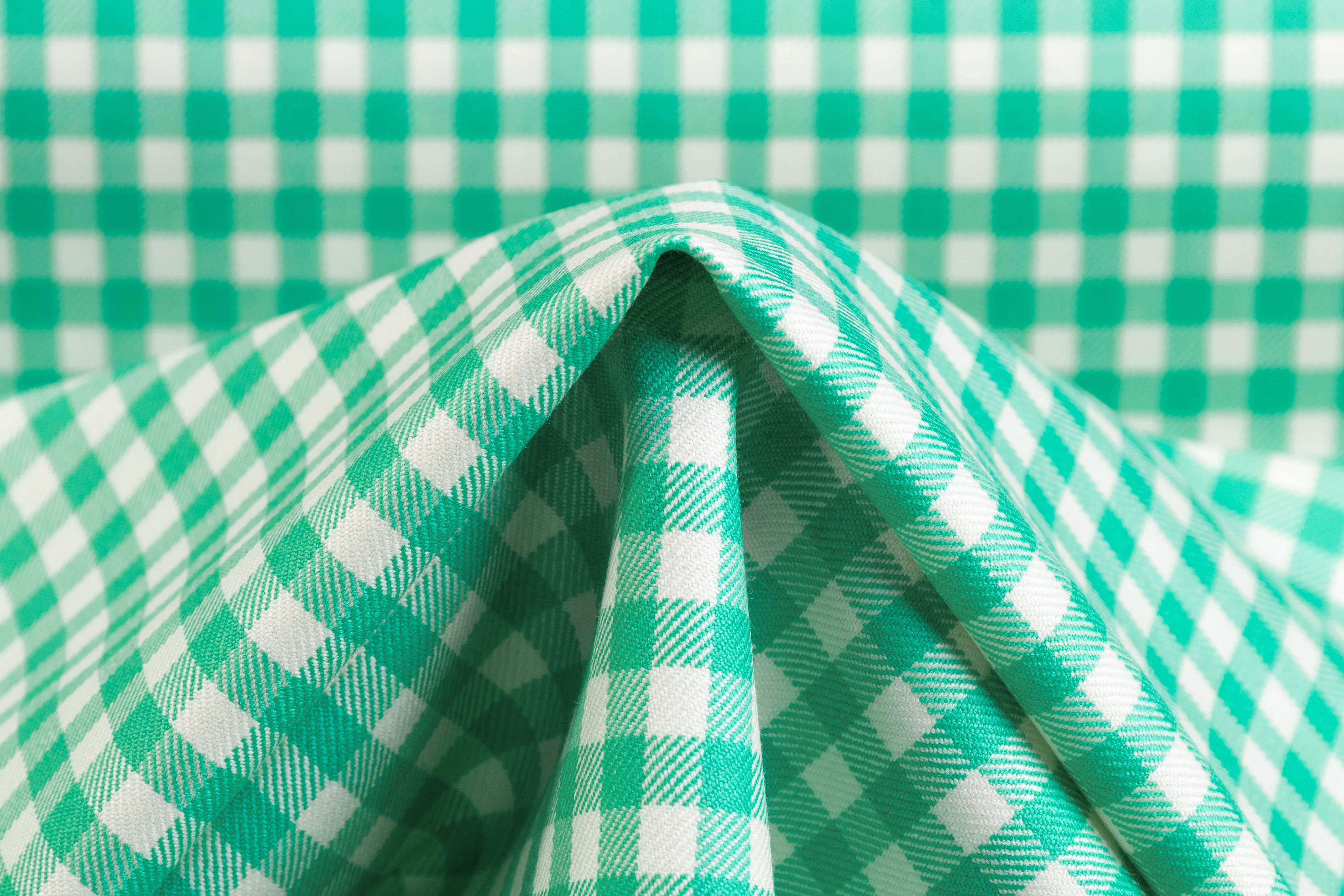 Gingham Checked Italian Wool Suiting - Jade Green / Off White