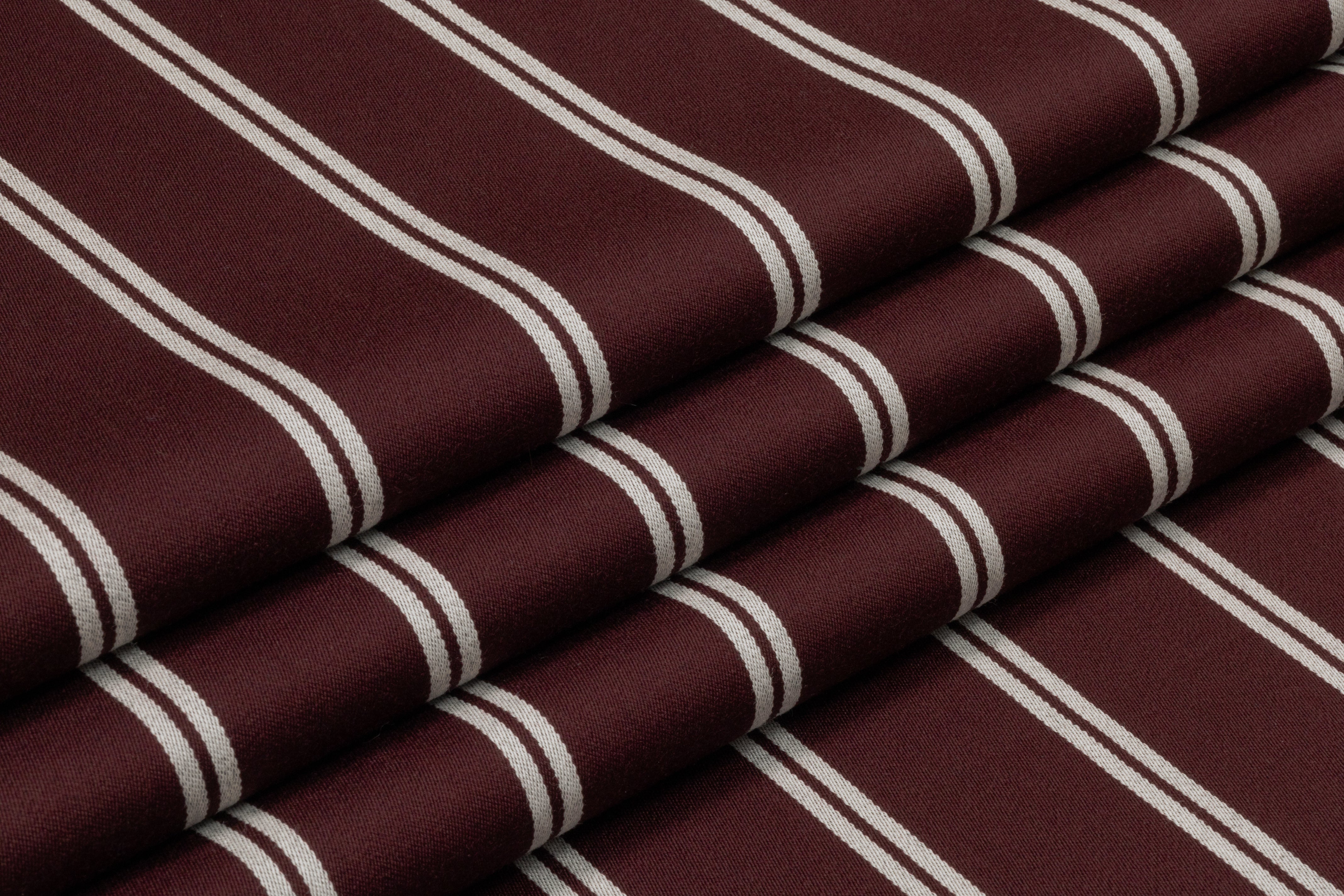 Striped Italian Cotton Wool Twill - Burgundy / White