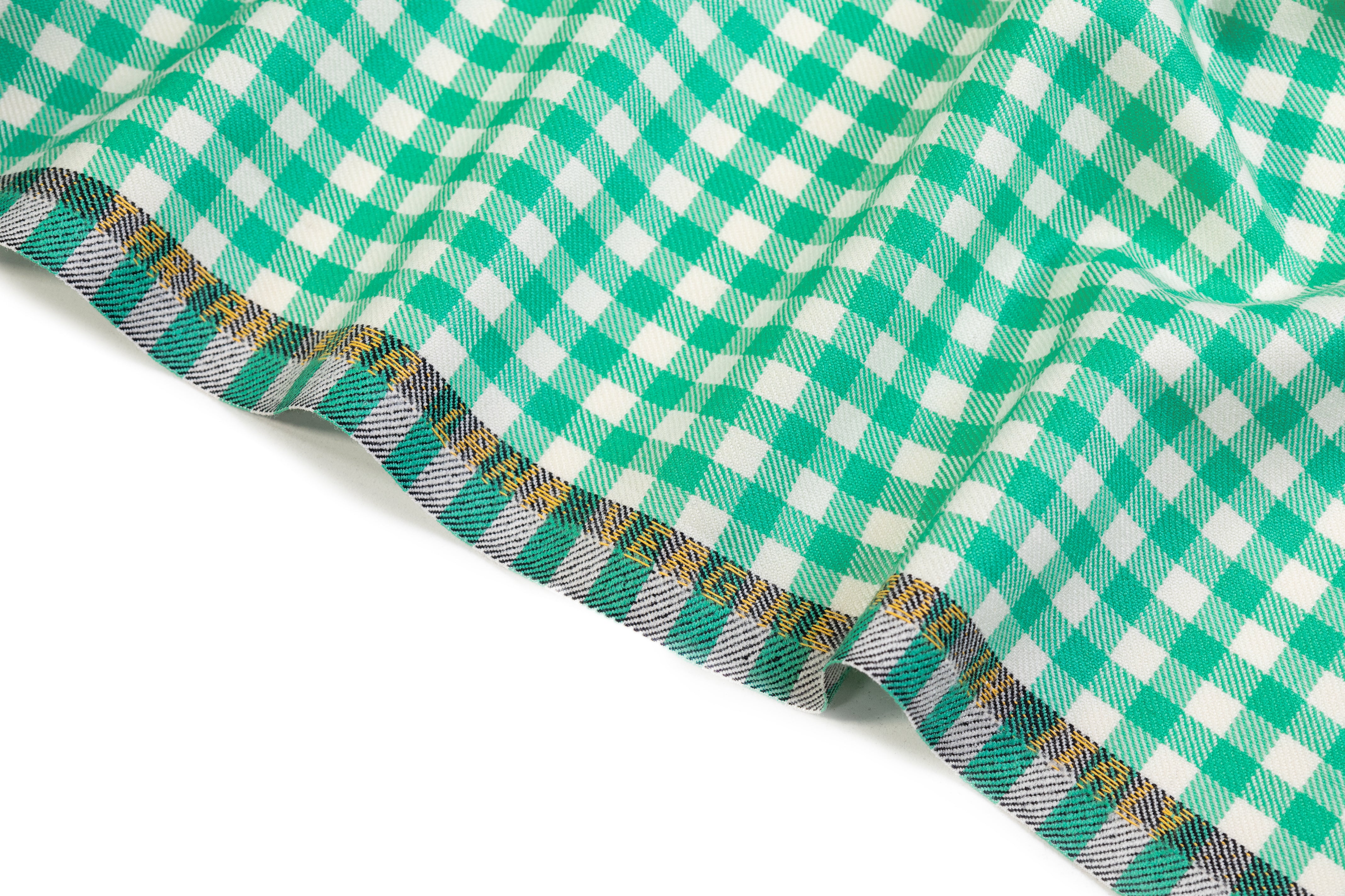 Gingham Checked Italian Wool Suiting - Jade Green / Off White