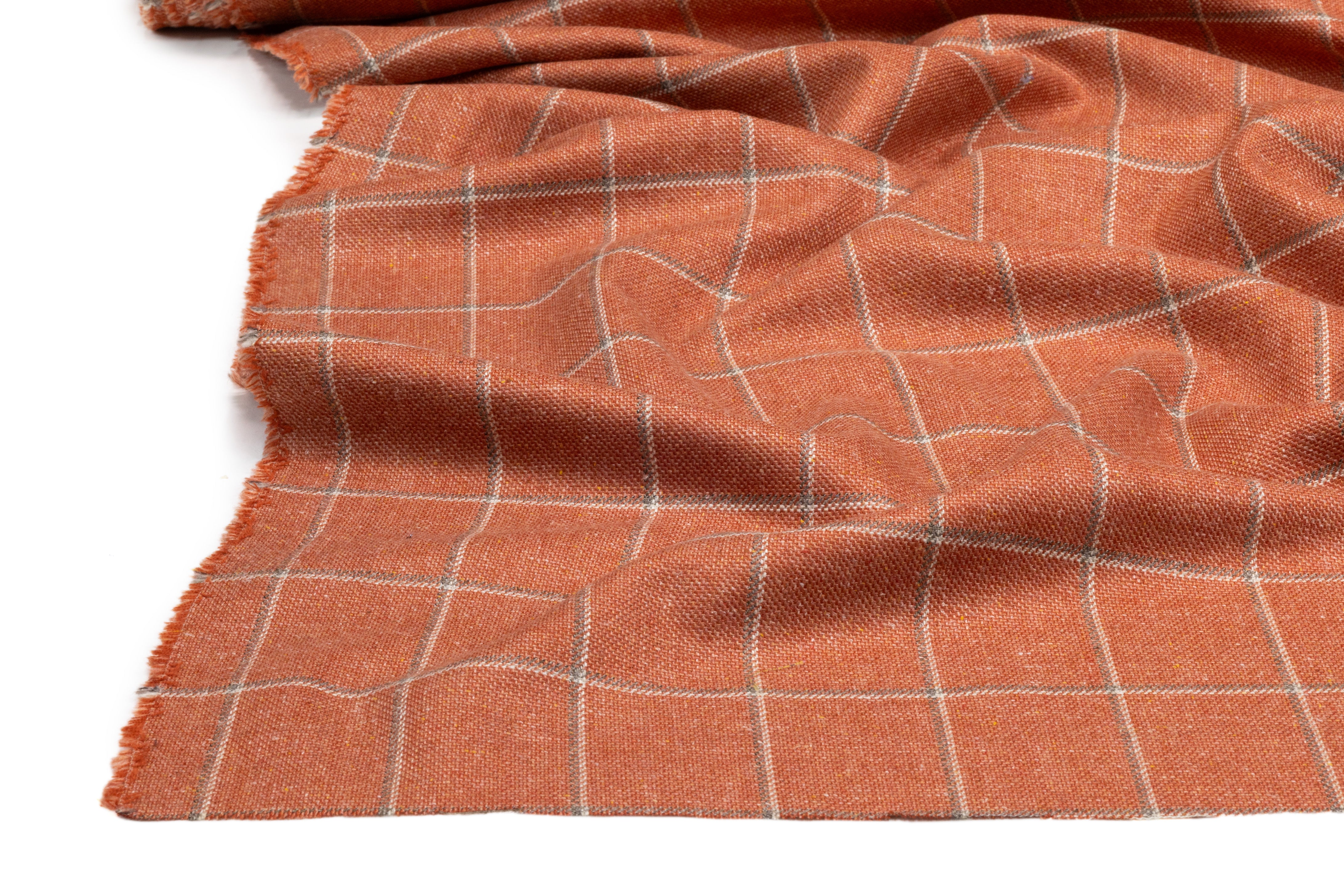 Windowpane Italian Wool Suiting - Rust Orange